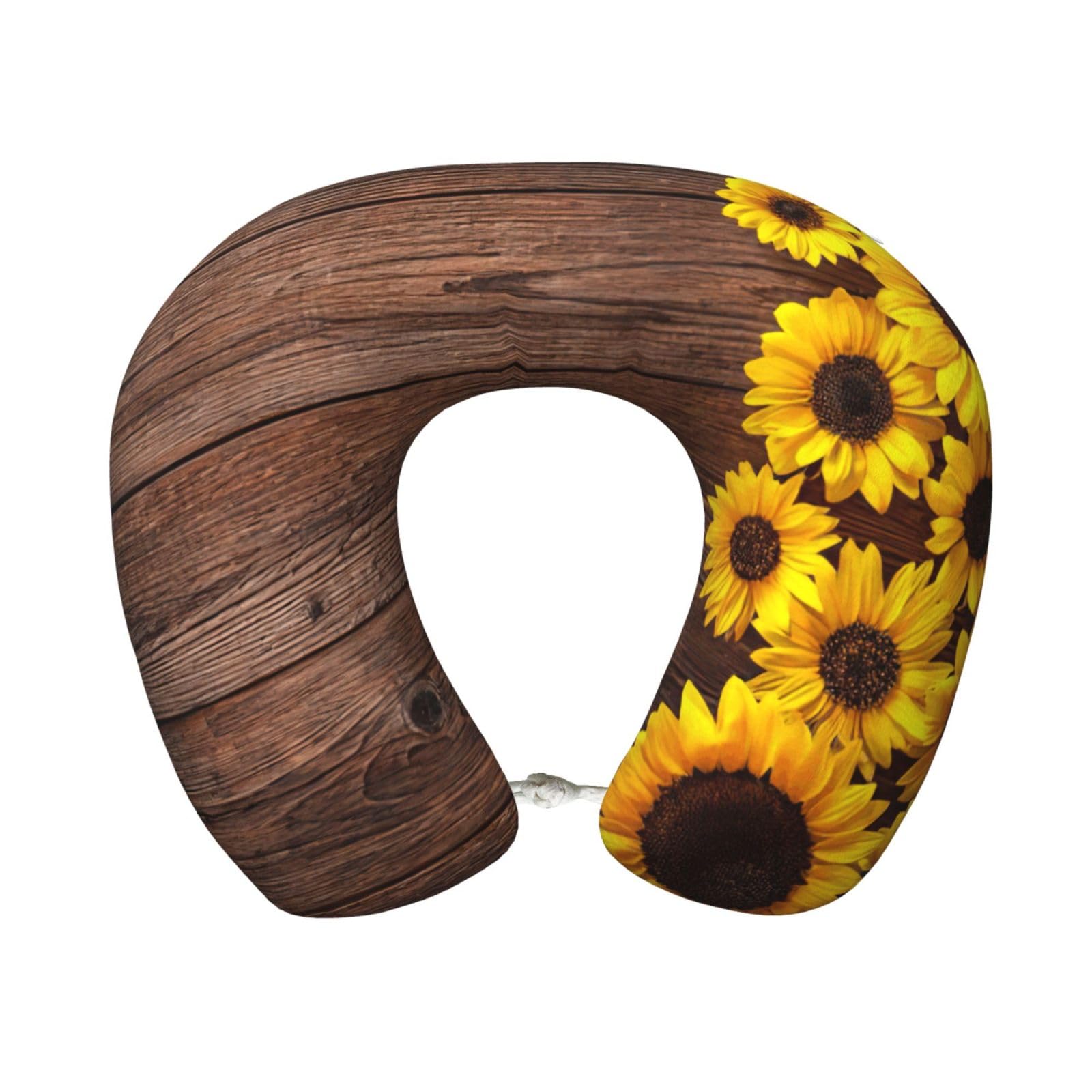 yagDAA Sunflower Plank Print U-Shape Travel Neck Pillows Memory Foam Neck Pillow For Airplane Car Office Sleeping Rest