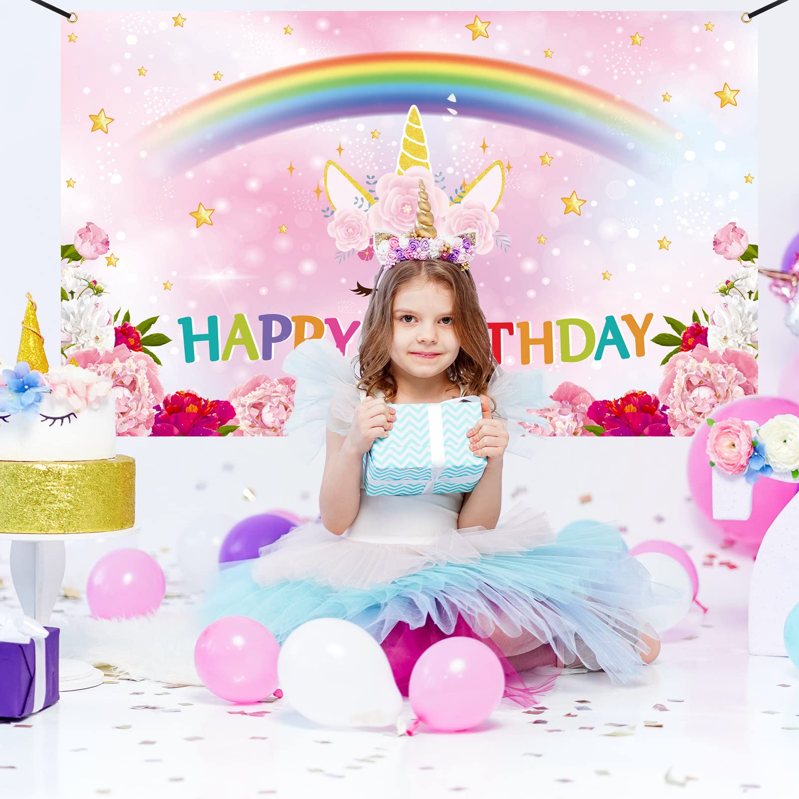2 Striscioni Personalizzati Per Compleanno: Con Foto Di Unicorno E Arcobaleno, Decorazione Per Festa Bambina E Ragazza
