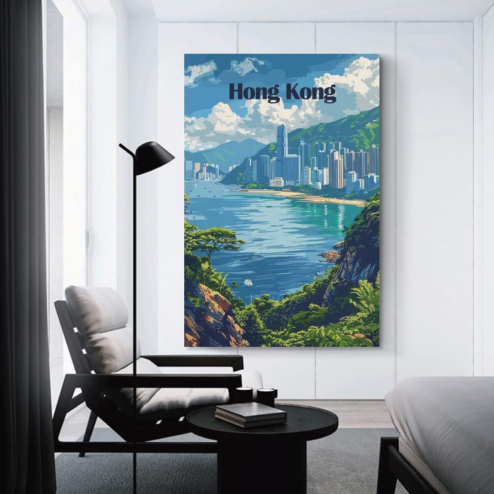 Junmoney Wall Art Print Hong Kong Cityscape Travel, 24x36inch(60x90cm), for Bedrooms, Workspaces And Everyday Interiors, Stylish Home Artwork for Focal Walls