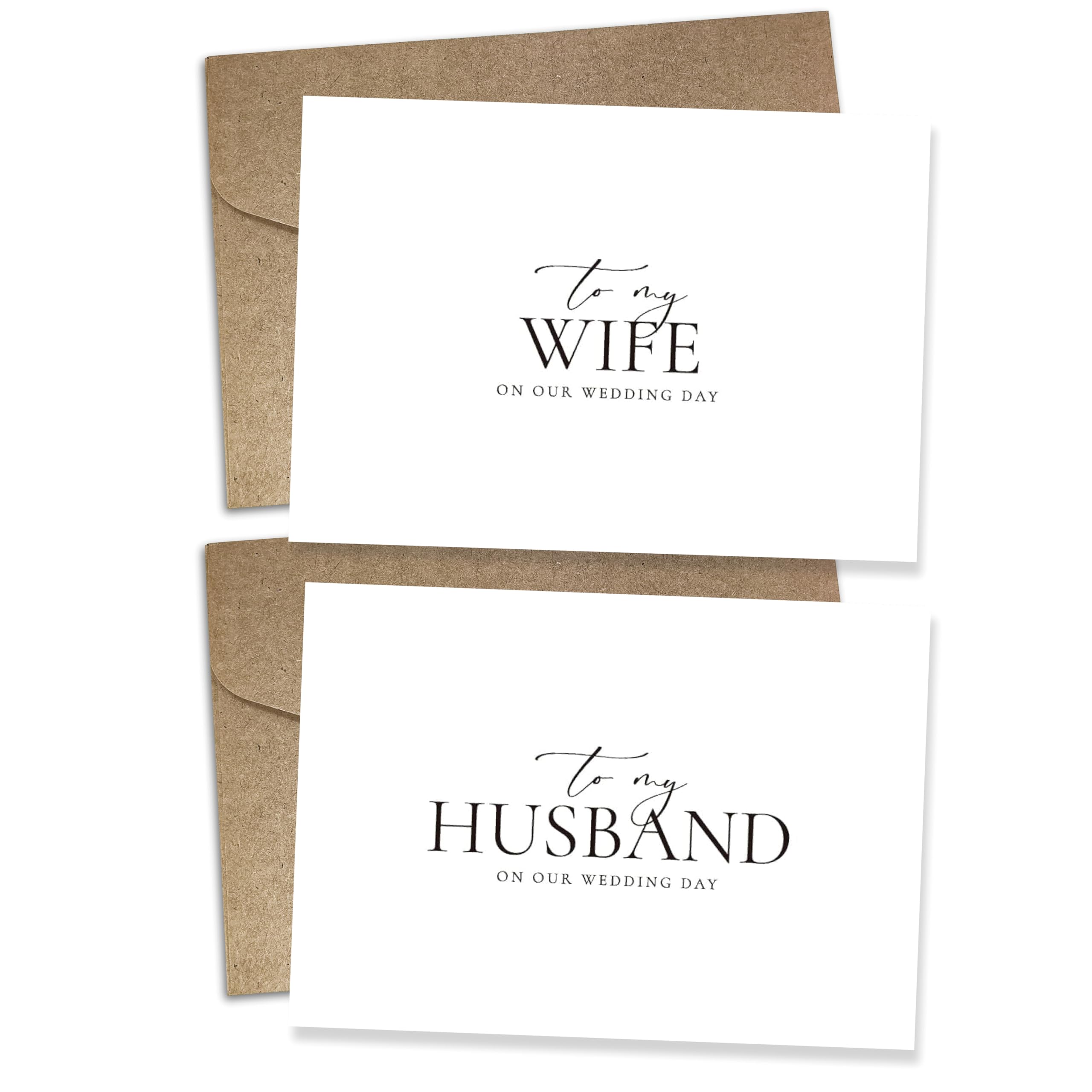 WeddingGiftsWedding Set of 2 Wedding Cards for Husband and Wife with Matching Envelopes, To My Husband on our Wedding Day Card, To My Wife on our