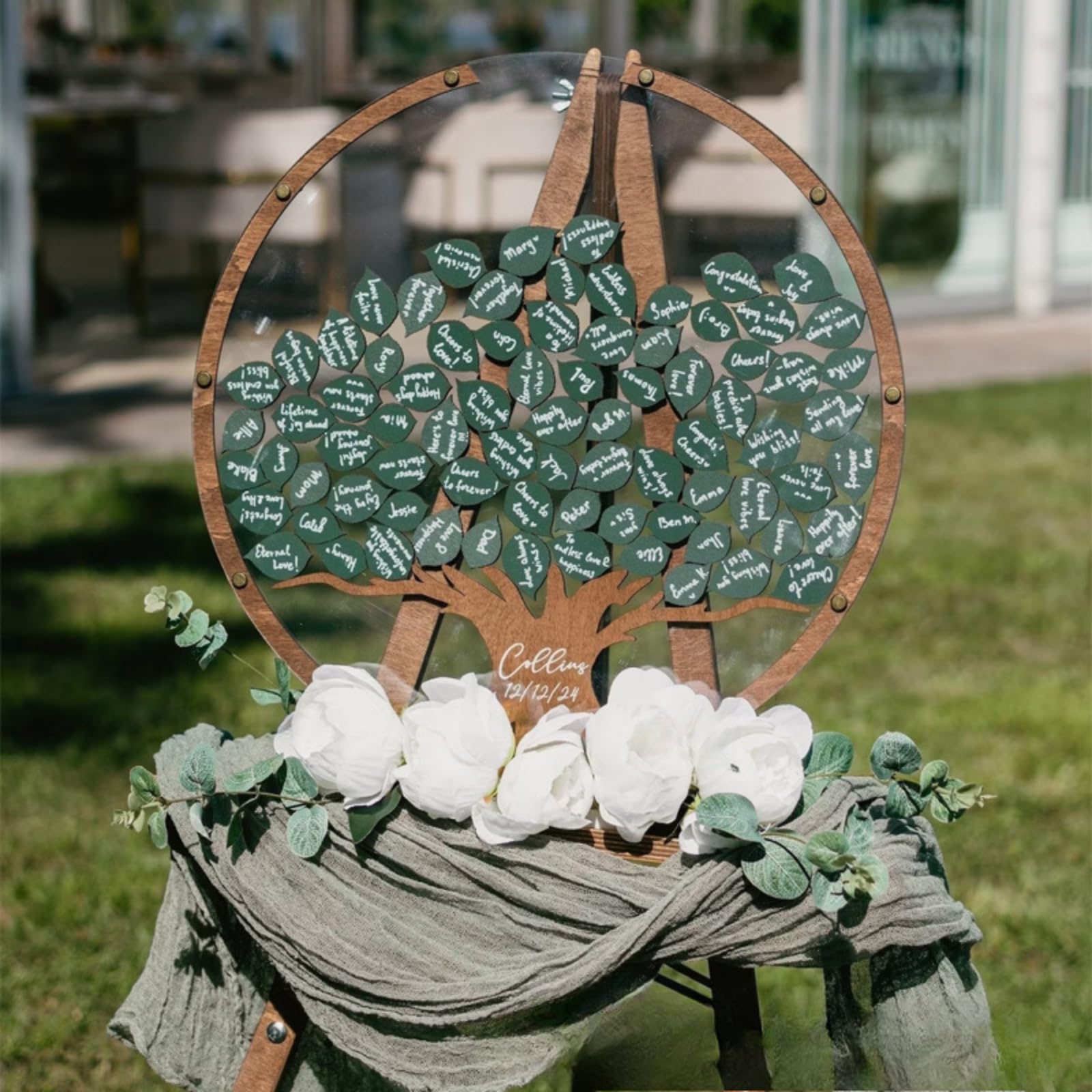 Personalisiertes Hochzeitsgästebuch-Alternative – Baumblätter, Familienbaum-Gästebuch, Hochzeitsschild, individuelle Hochzeitsdekoration, dekorative Schilder und Tafeln (30 x 30 cm Blätter)