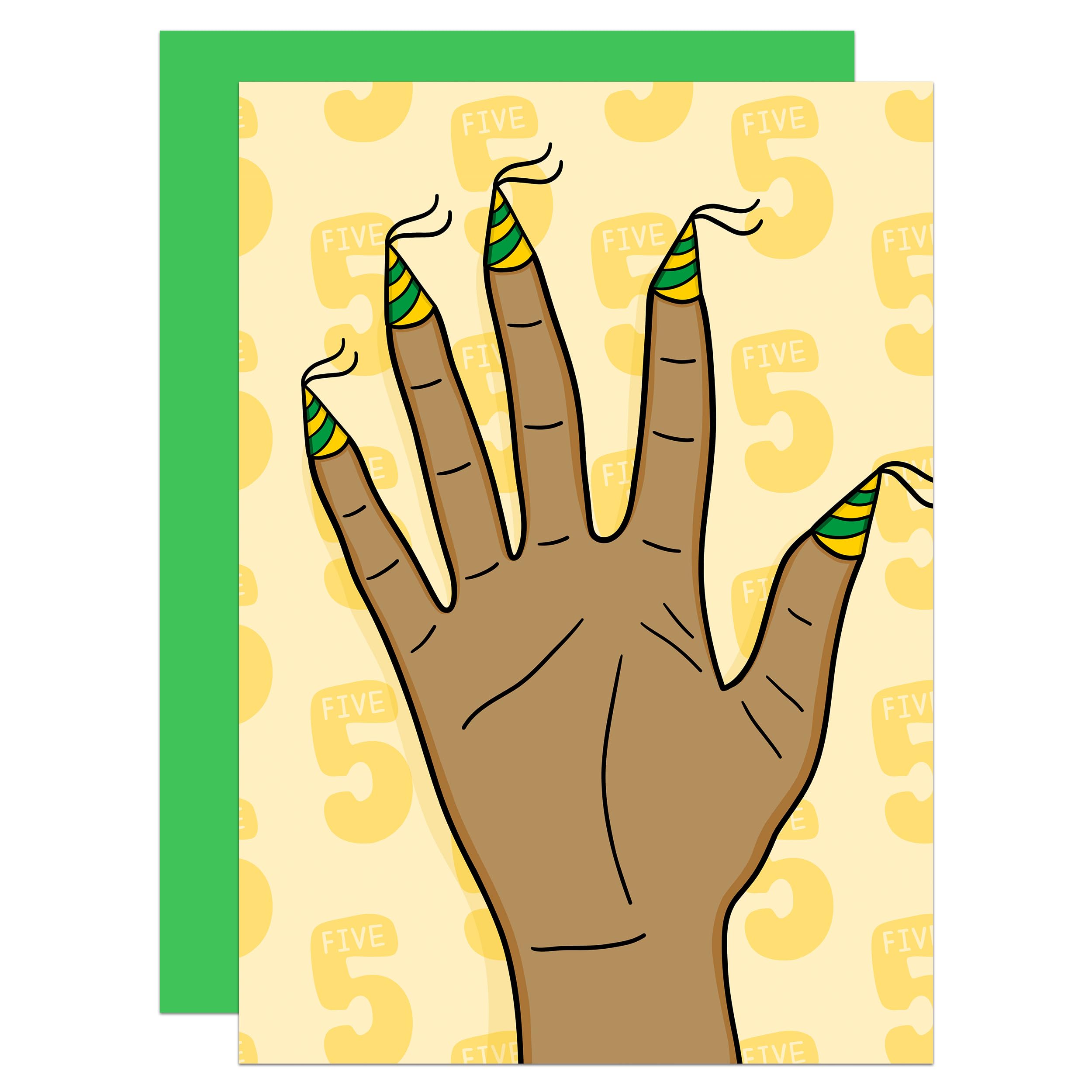 Hand 5th Birthday Card, Keepsake First Card, Milestone Card, Child Birthday Card, Funny Birthday Card, Kids Birthday Card, Cute Card, Hand Symbol Milestone Birthday A6 Card (5th (Brown))