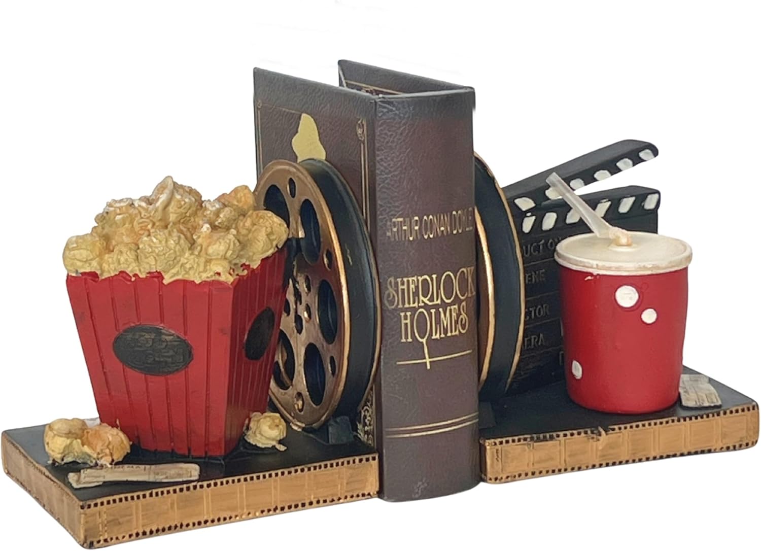 Bellaa 26300 Hollywood Bookends Vintage Movie Reel Book Ends Directors Artist Gift Theater Ticket Popcorn Soft Drink Design Art Decor Statues Heavy Duty Shelves Supports Shelf Stoppers Holder Nonskid