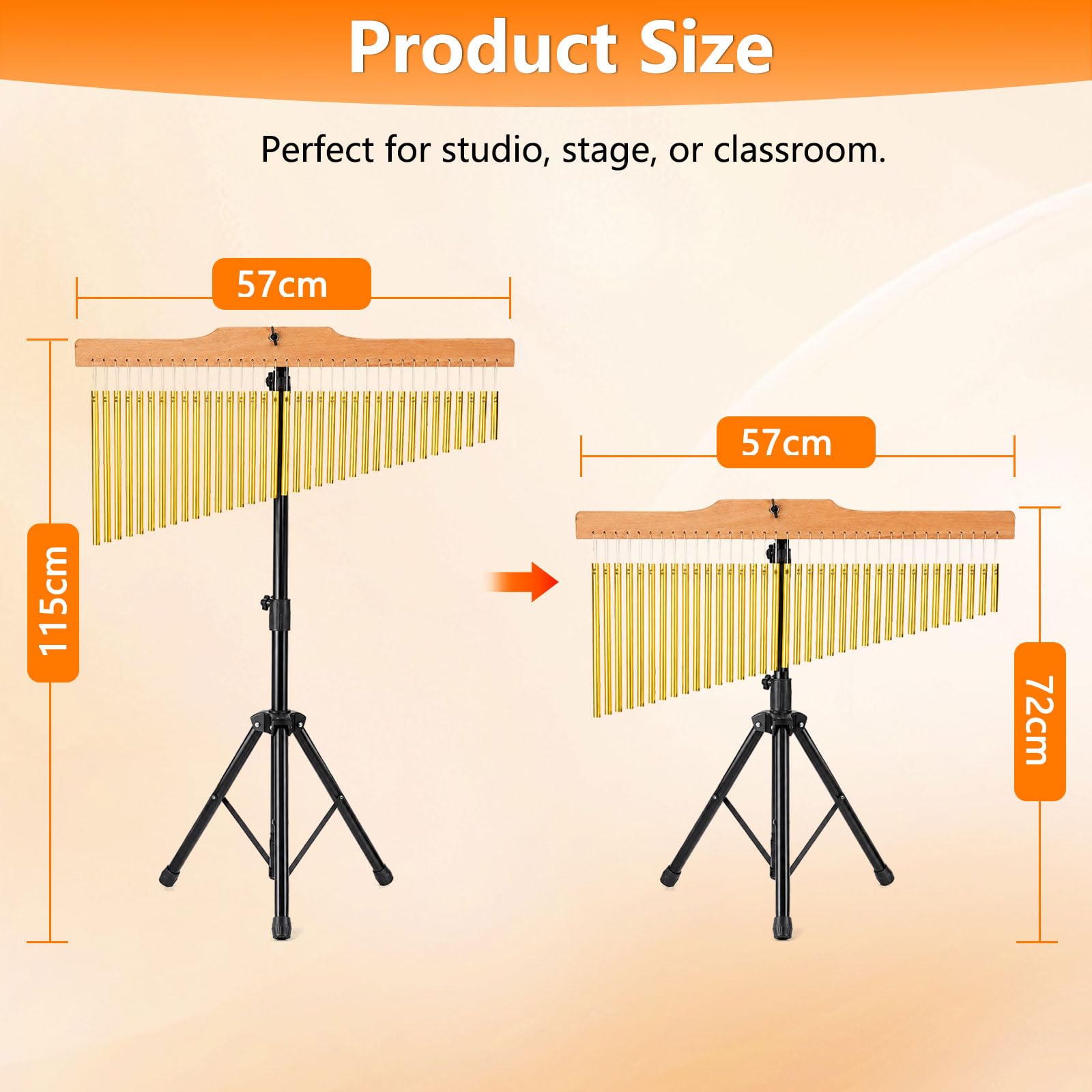 36 Klangstäbe, Percussion Chimes 36 Töne, mit faltbarem Ständer | 72-115cm Einstellbarem Ständer, Holzleiste Schlägel, für Orchester, Chöre, Klassenzimmer, Kirchenbands und Musikaufführungen