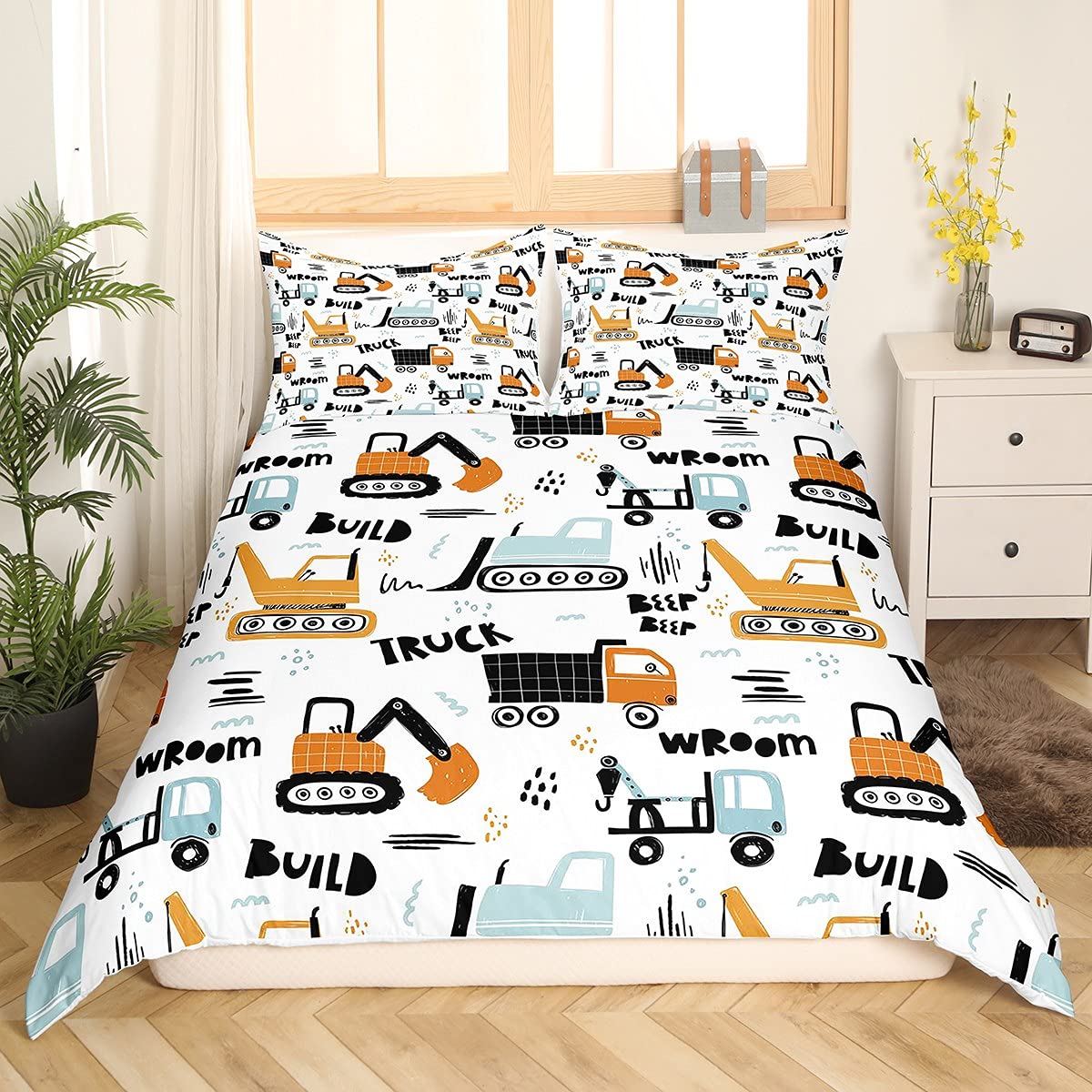Kinder Cartoon Bagger Bettwäsche Set Jungen Fahrzeuge LKW Auto Decke Kind Niedliche Bauausrüstung Bettbezug Kleinkind Lustig Bau Transport Bettwäsche & Leinen Bunt Einzelgröße