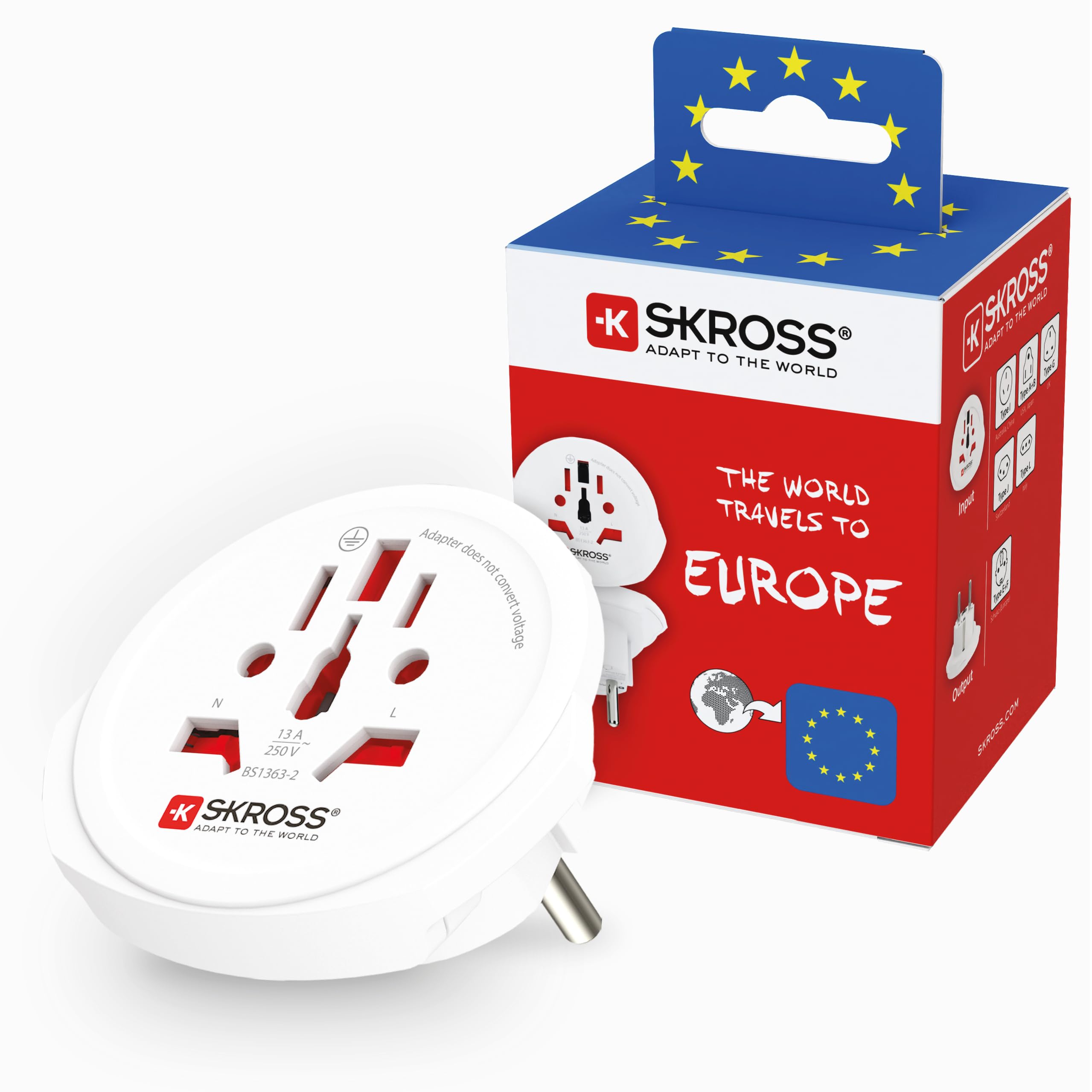 Skross World to Europe Country Travel Adaptor, White