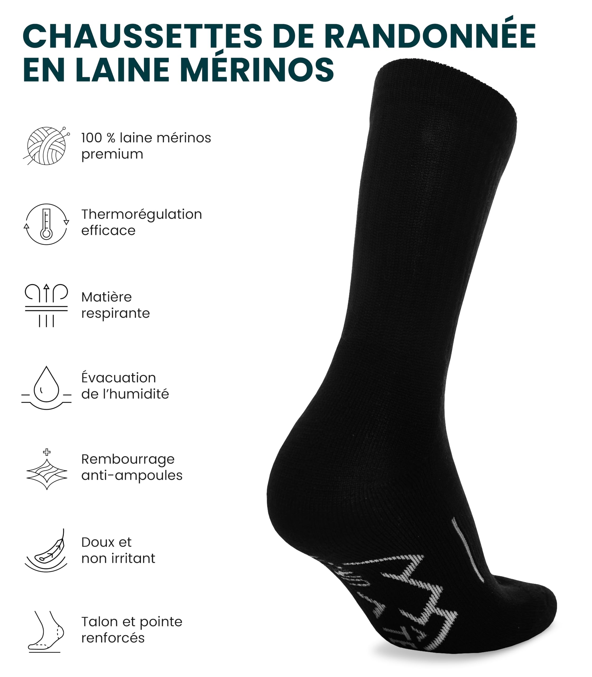 Merino.tech Chaussette Laine Merinos Randonnée Style D'équipage