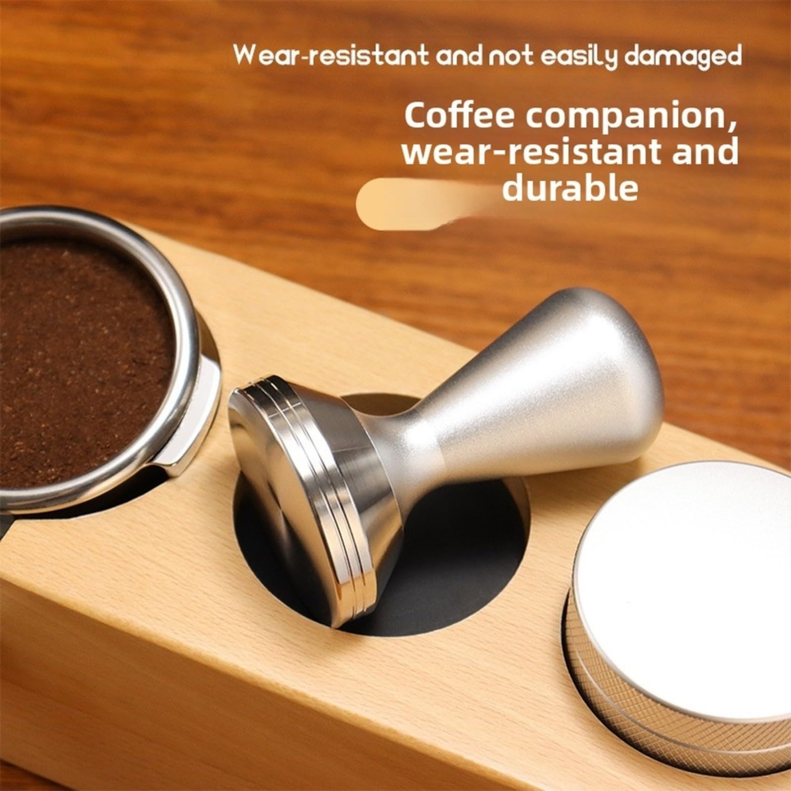 Para Barista Coffee Tamper 51 mm, 53 mm, 58 mm, base de acero inoxidable para máquina de café expreso, portafiltro, herramienta de prensa inferior lisa (53 mm, negro)
