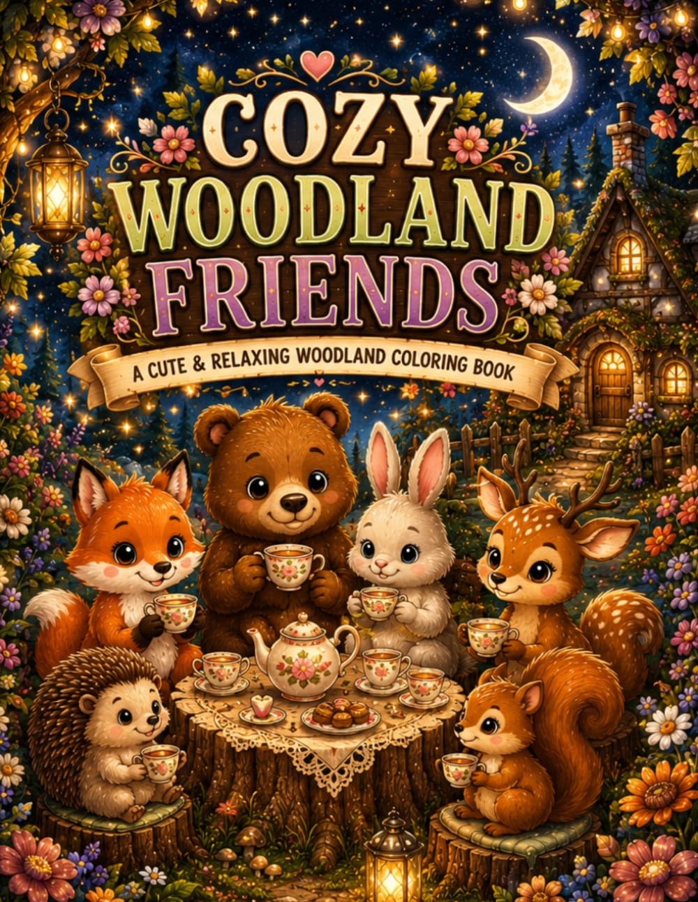 Cozy Woodland Friends: A cute & relaxing cottagecore coloring Book