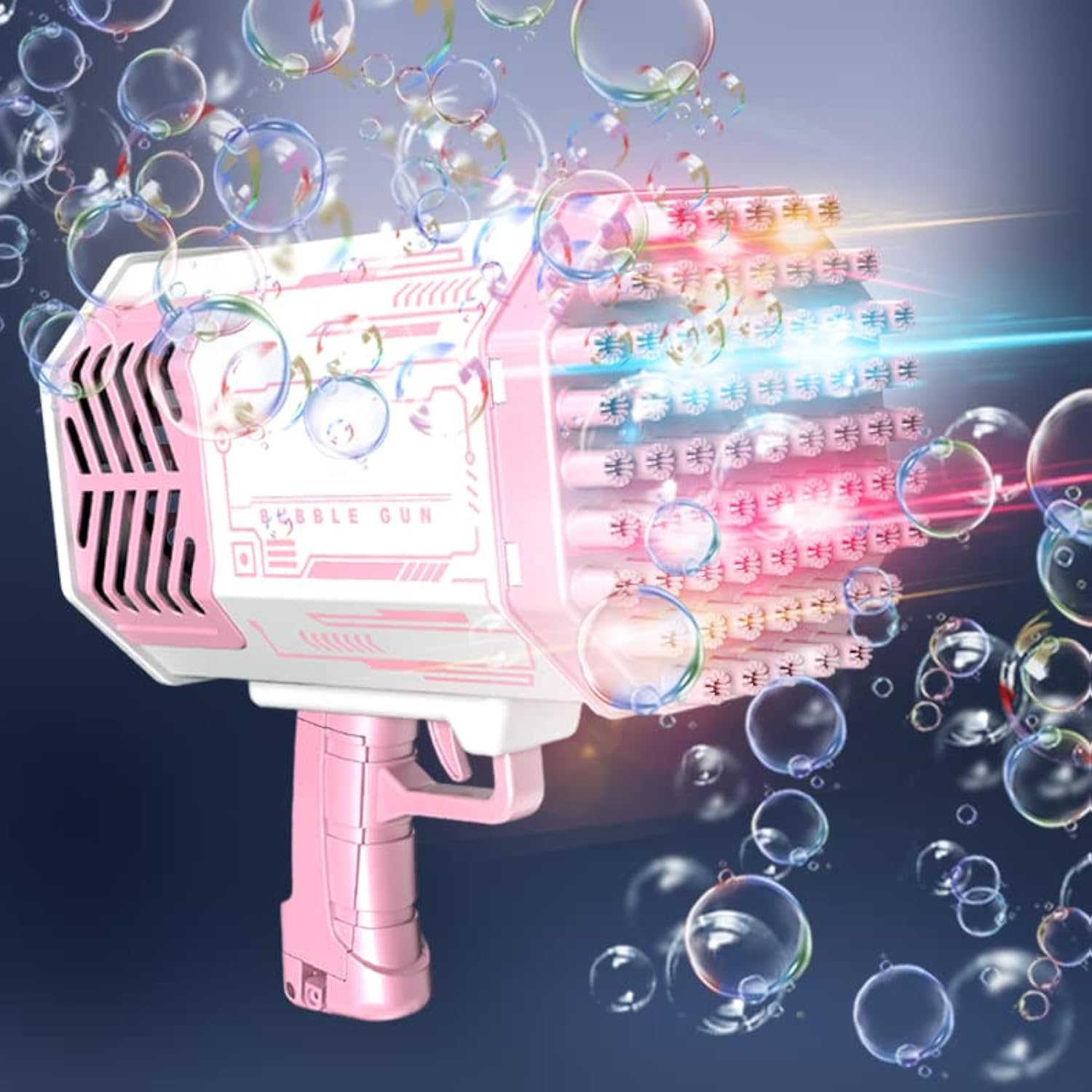 SHCKE Bubble Gun, 69 Holes Bubble Rocket Machine with Colorful Lights,Bubble Machine Bubble Guns for Kids Summer Outdoor Play Birthday Wedding Party Pink