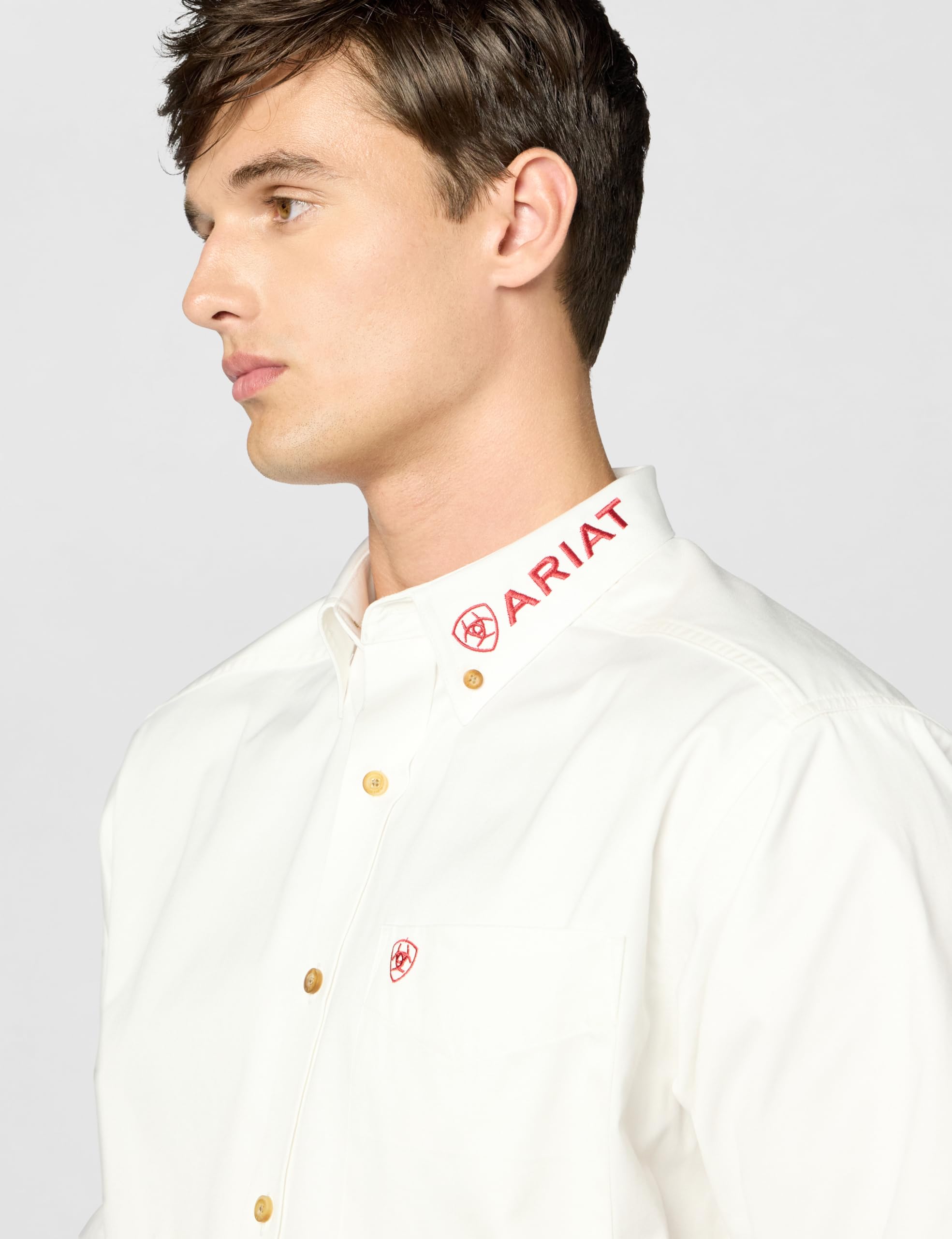 ARIAT Logotipo del Equipo Sarga Clásico Largo Blanco México Camisa Abotonada Hombre