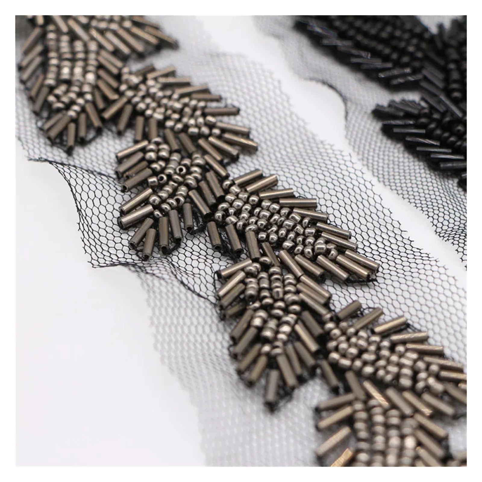 Puntilla De Encaje Con Strass En Forma De Flor Tela de malla hojas con adornos encaje cuentas perlas, 5cm, 1 yarda