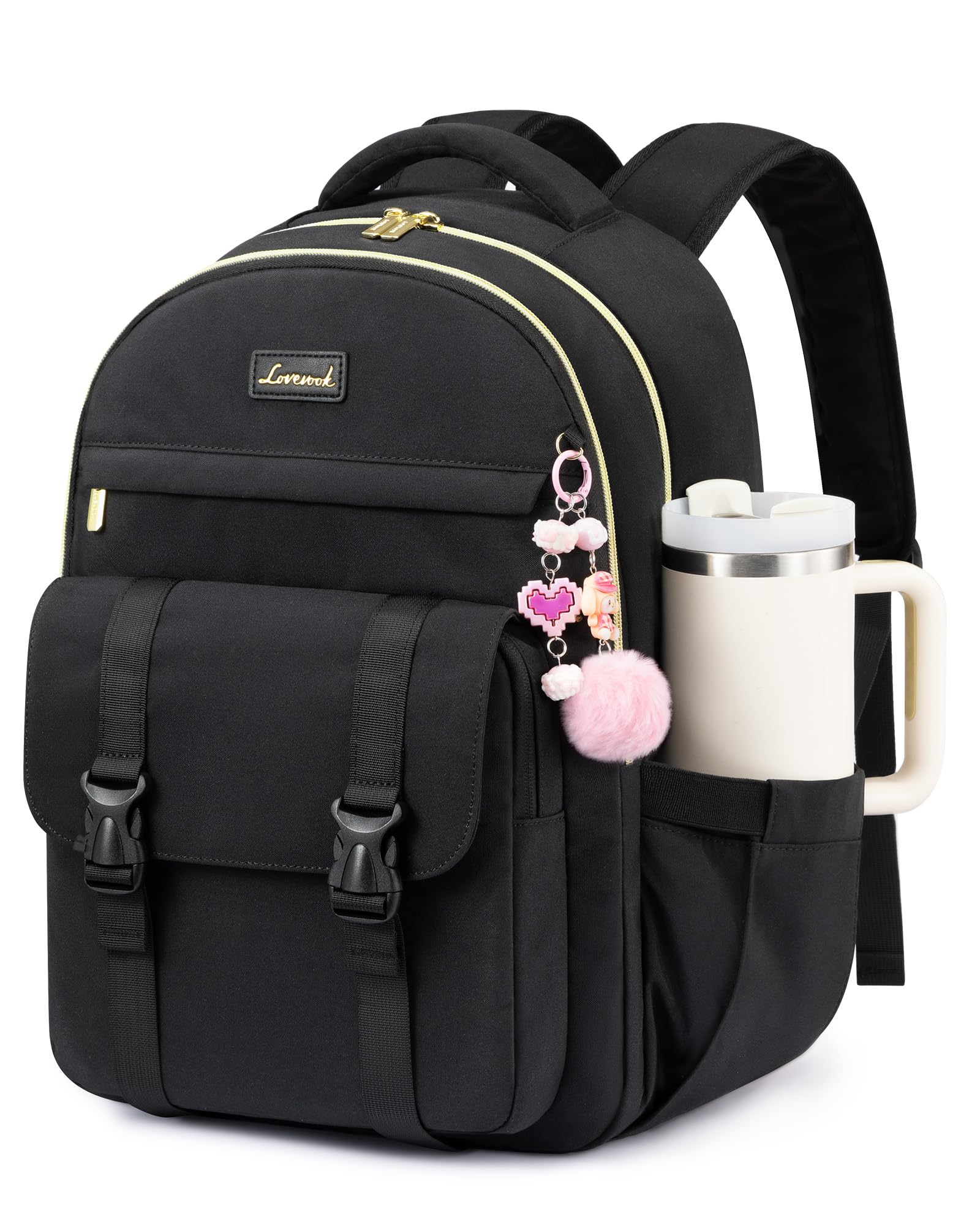 LOVEVOOK Rucksack Damen, 15,6 Zoll Laptop Schulrucksack Teenager Mädchen | Wasserdicht Leicht Schultasche School Bag Backpack Women mit Plüsch Anhänger, Groß Tagesrucksack für Girls Schule Uni Reise