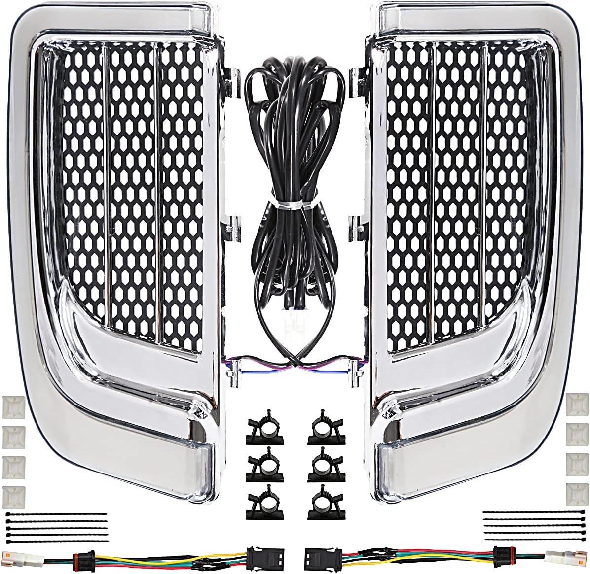 Best Seller LED Light Running Turn Signal Lower Fairing Grills Switchback Flare Fit for Harley Touring Road Glide Street Glide Electra Glide 2014-2020 (Chrome) Hot Deals LED Light Running Turn Signal Lower Fairing Grills Switchback Flare Fit for Harley Touring Road Glide Street Glide Electra Glide 2014-2020 (Chrome)
