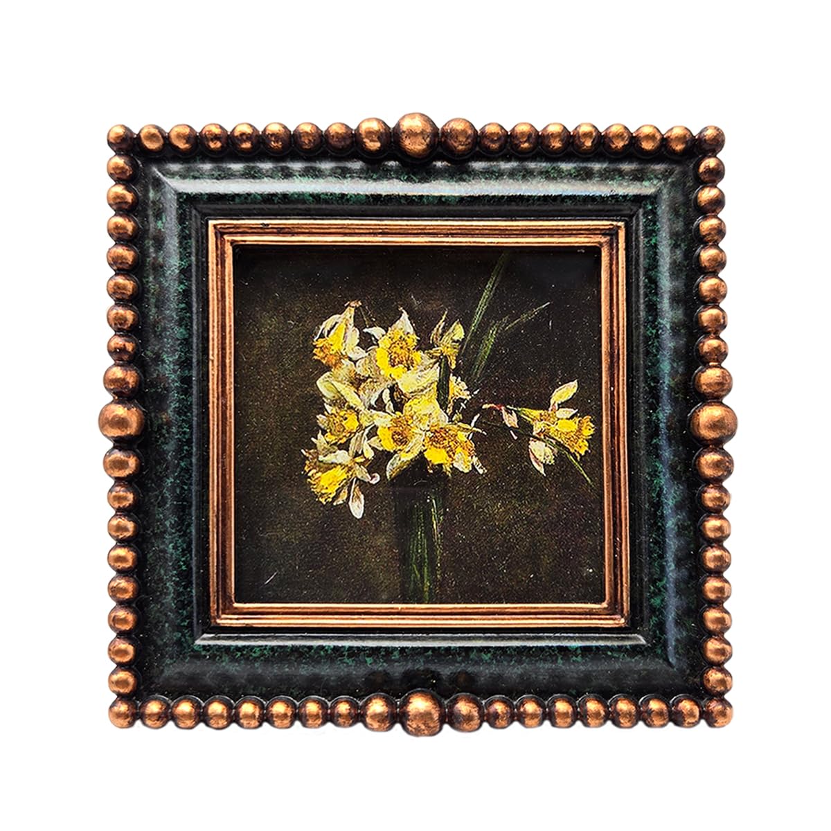 SYLVIA'S SHOP 3x3 Inch Small Vintage Round Picture Frame - Antique Blackish Green Ornate, For Tabletop Or Wall, Retro Decor - View #4