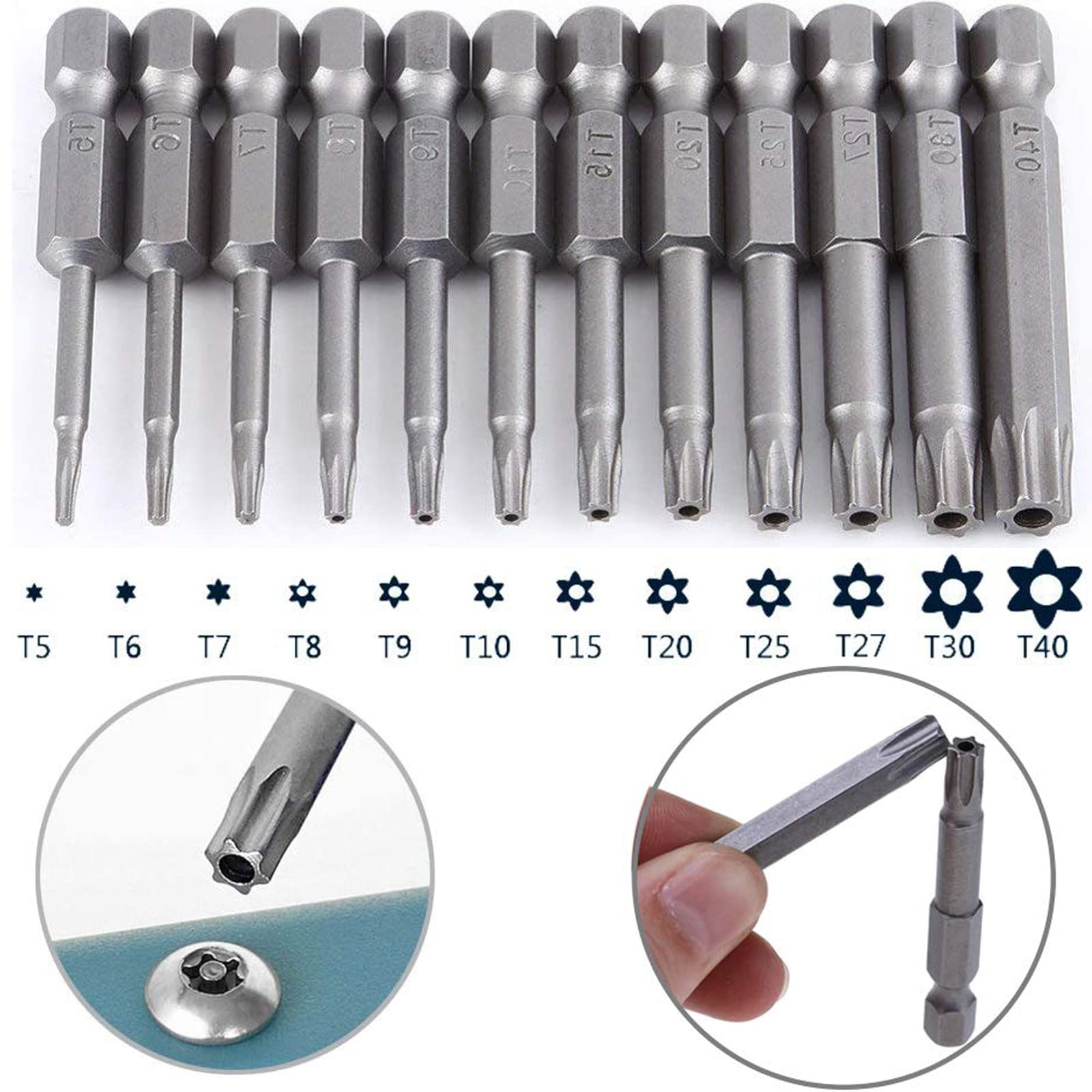 14 stks Set 25mm Torx Schroevendraaier Bits met Gat T5-T40 Elektrische Schroevendraaier Set,Beveiliging Schroevendraaier bit Set