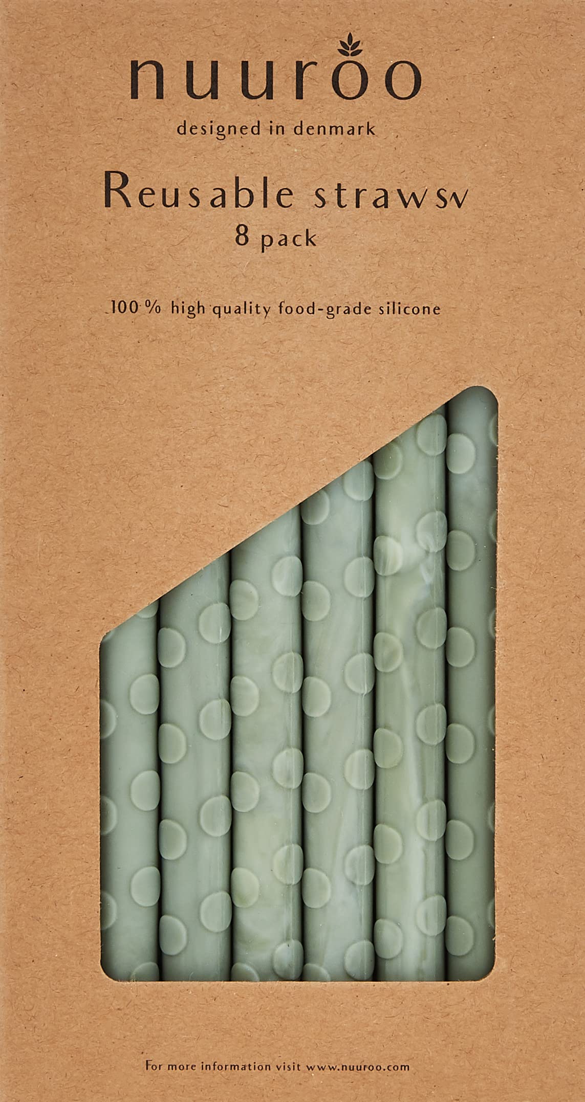 Nuuroo Ada Silicone Straw 8-Pack, 17 cm Size, Light Green Mix