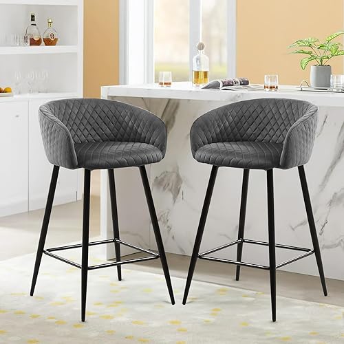 Miniatura 3 de Bekrvio Juego de 2 taburetes de bar de altura de mostrador, sillas de bar modernas de 26 pulgadas con respaldo bajo y brazos, taburetes de bar