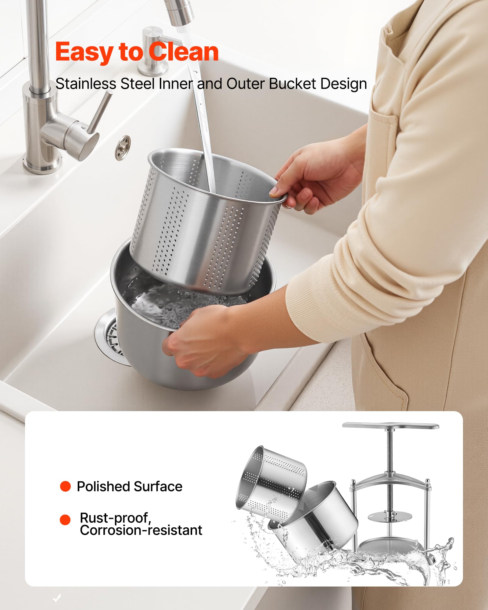 VEVOR Pressa Manuale per Frutti Vino, Premitutto Torchio Manuale Contenitore Interno in Acciaio Inox 3 Litri per Mele Uva Arance Verdure Premitutto con 2 Sacchetti Filtro Manico a Forma di T