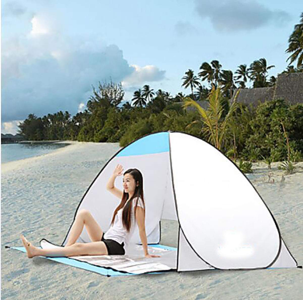 TQ Dwuosobowy namiot namiot plażowy na zewnątrz lekki, oddychający, odporny na promieniowanie UV jednowarstwowy namiot kempingowy 1500-2000 mm do wędkowania, na plażę, kemping, wędrówki, jaskinię srebrna taśma 150 * 180 * 110 cm, C