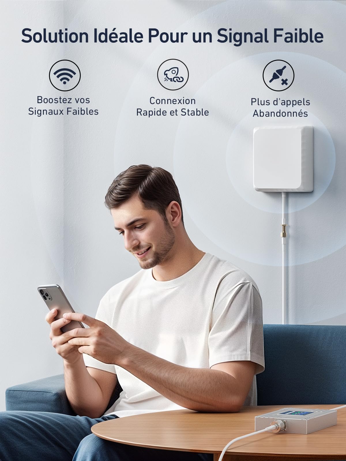 Amplificateur 5G 4G 3G Bande 20/8/7 Amplificateur GSM LTE WCDMA Tri-Bande (800/900/2600MHz), pour Orange/SFR/Bouygues Tous Opérateurs, Support Multi-Appareils, pour Maison/Bureau