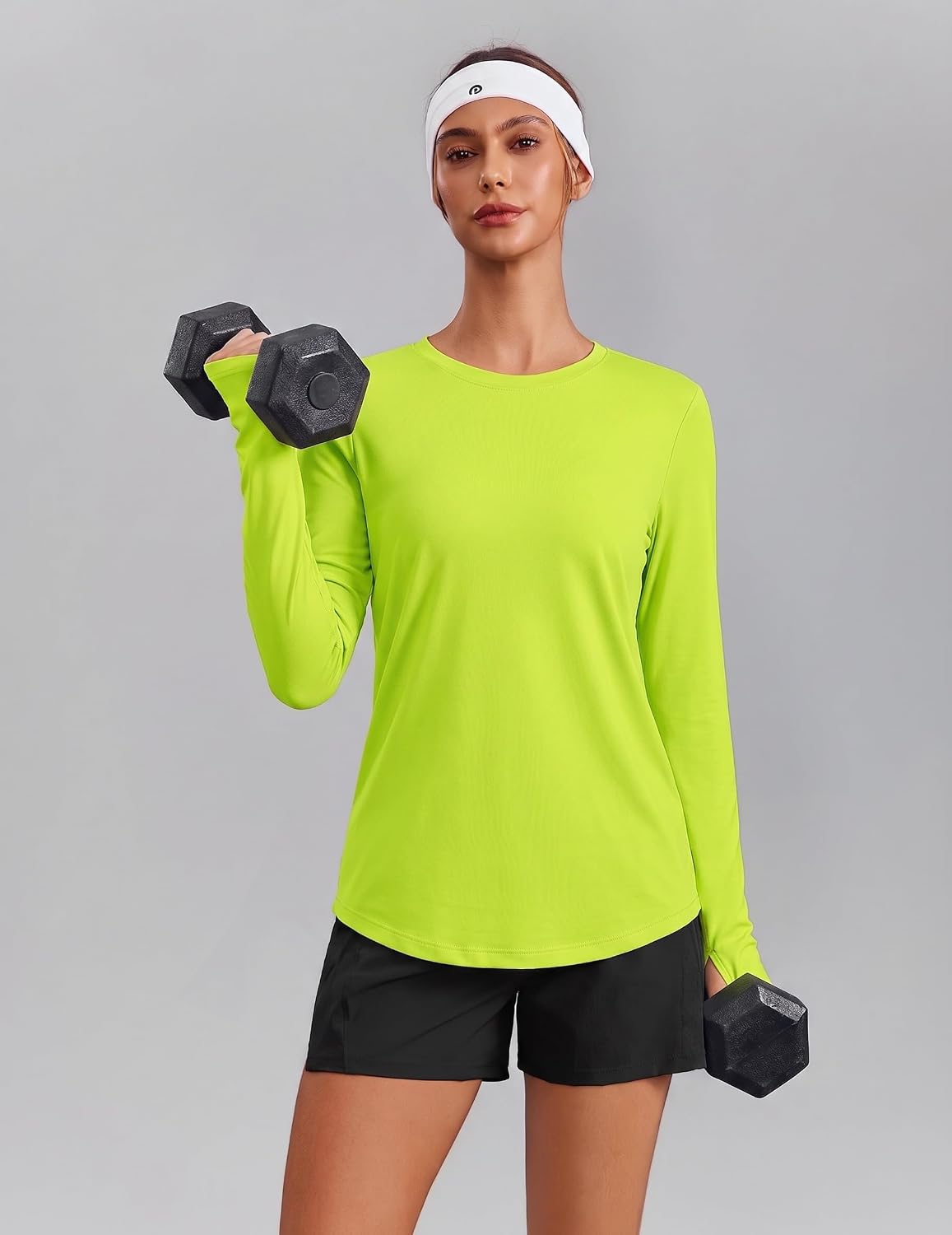PINSPARK Soft Workout Tops for Women UPF 50+ Sun Protection Shirts with Thumb Holes Quick Dry Running Hiking Rash Shirt