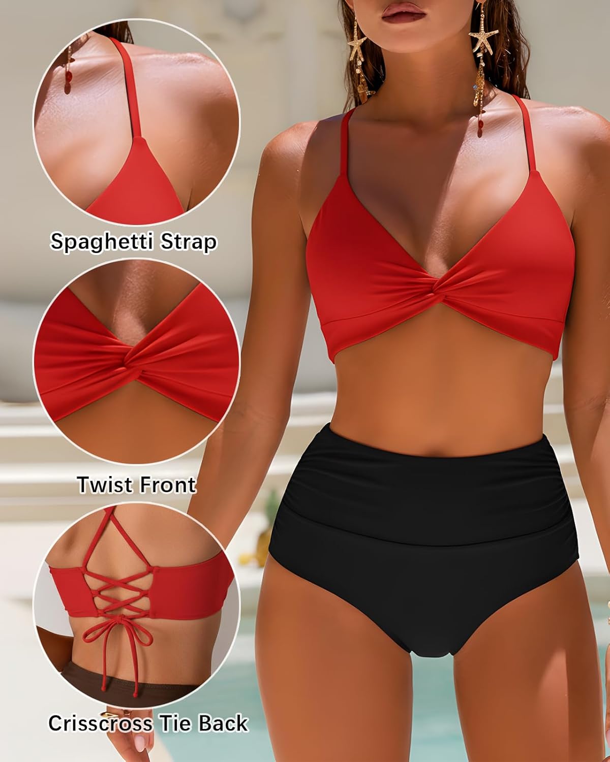 Women's Twist Knot Front Bikini Top Criss Cross Lace-up Back Padded Swimsuit Bathing Suit Tops Only for Women - Image 5