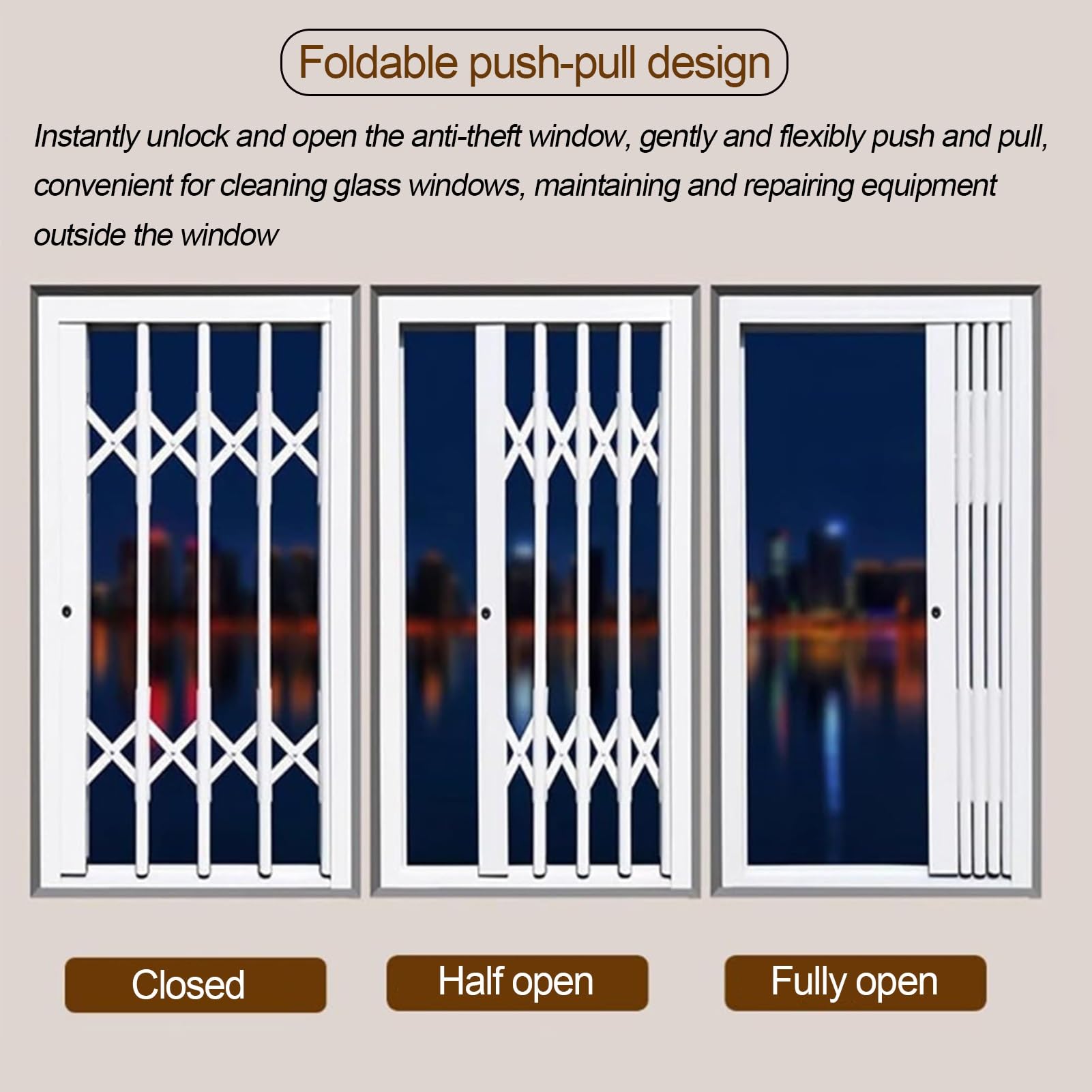 Barres de sécurité coulissantes extérieures verrouillables en aluminium, porte anti-effraction pliable, barrière de protection élégante et durable pour fenêtres de maison (vert, 80 x 170 cm)