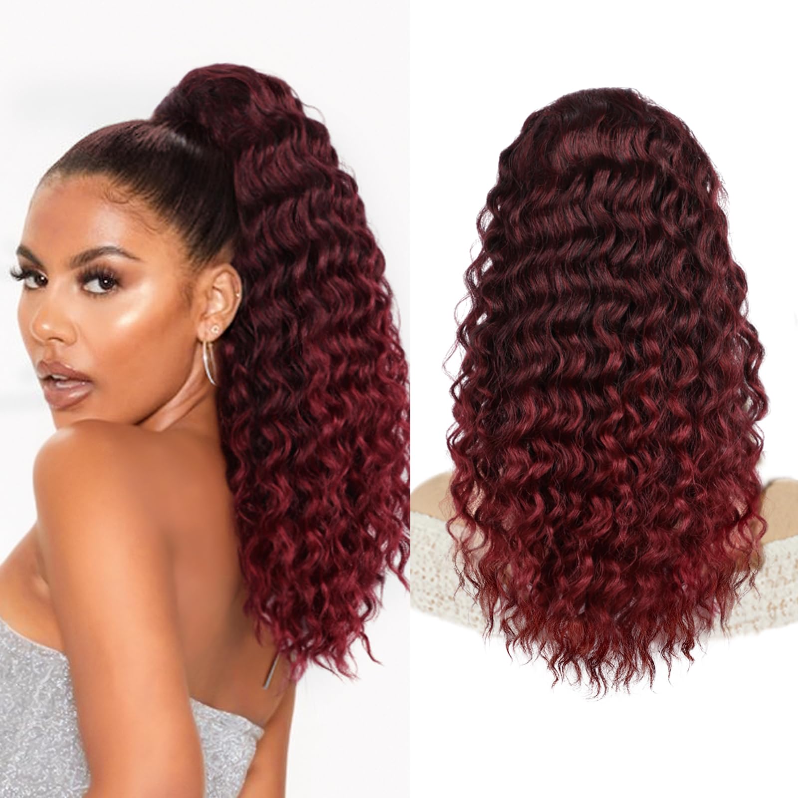 AISI BEAUTY Curly Ponytail Extension, Drawstring Ponytail Extension for Black Women Synthetic Clip in Ponytails 20 Inch Long Curly Wavy Pony Tails