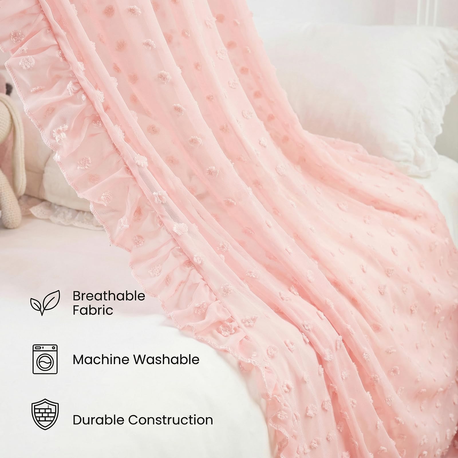 ZIQINPSQ Betthimmel für Mädchen und Kinder mit Pompon, Spitzen-Baldachin, Chiffon, Betthimmel, Bettvorhänge, Rüschen, Prinzessinnen-Leseecke für Mädchen, Raumdekoration (Rosa)