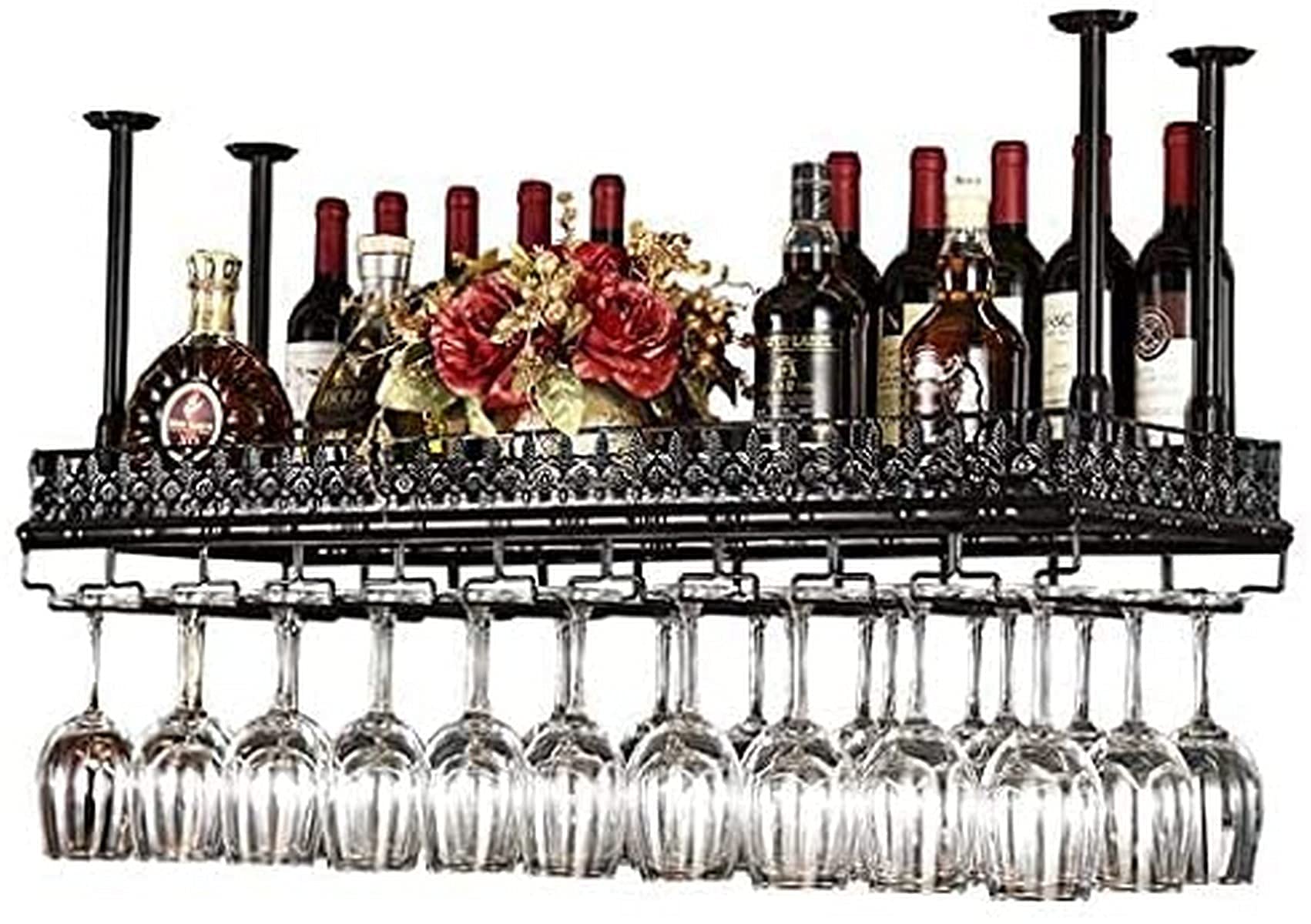 Casier à vin de plafond suspendu en fer avec porte-verres pour bar et cuisine