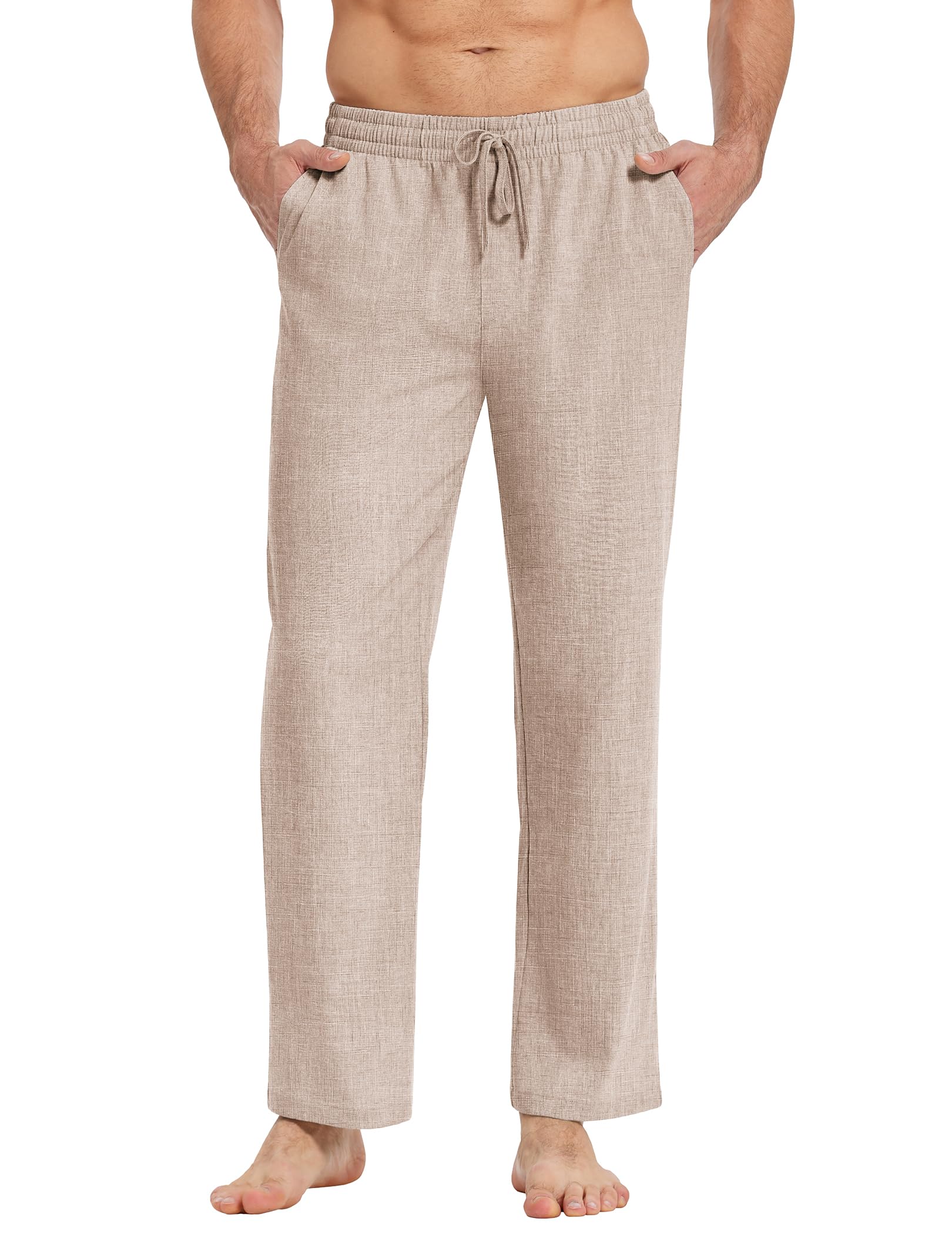 COOFANDY Herren Hose mit Kordelzug Leichte Sommerhose Freizeithose Elastische Taille Strandhose Männer Casual Hosen mit Taschen