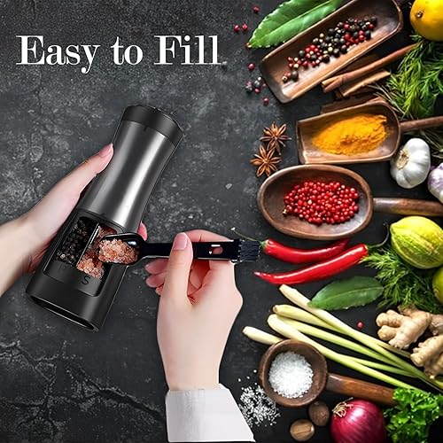 Miniatura 4 de TGLS - Molinillo eléctrico de sal y pimienta 2 en 1, molinillo de sal y pimienta real, molinillo de sal eléctrico a batería, molinillo de sal