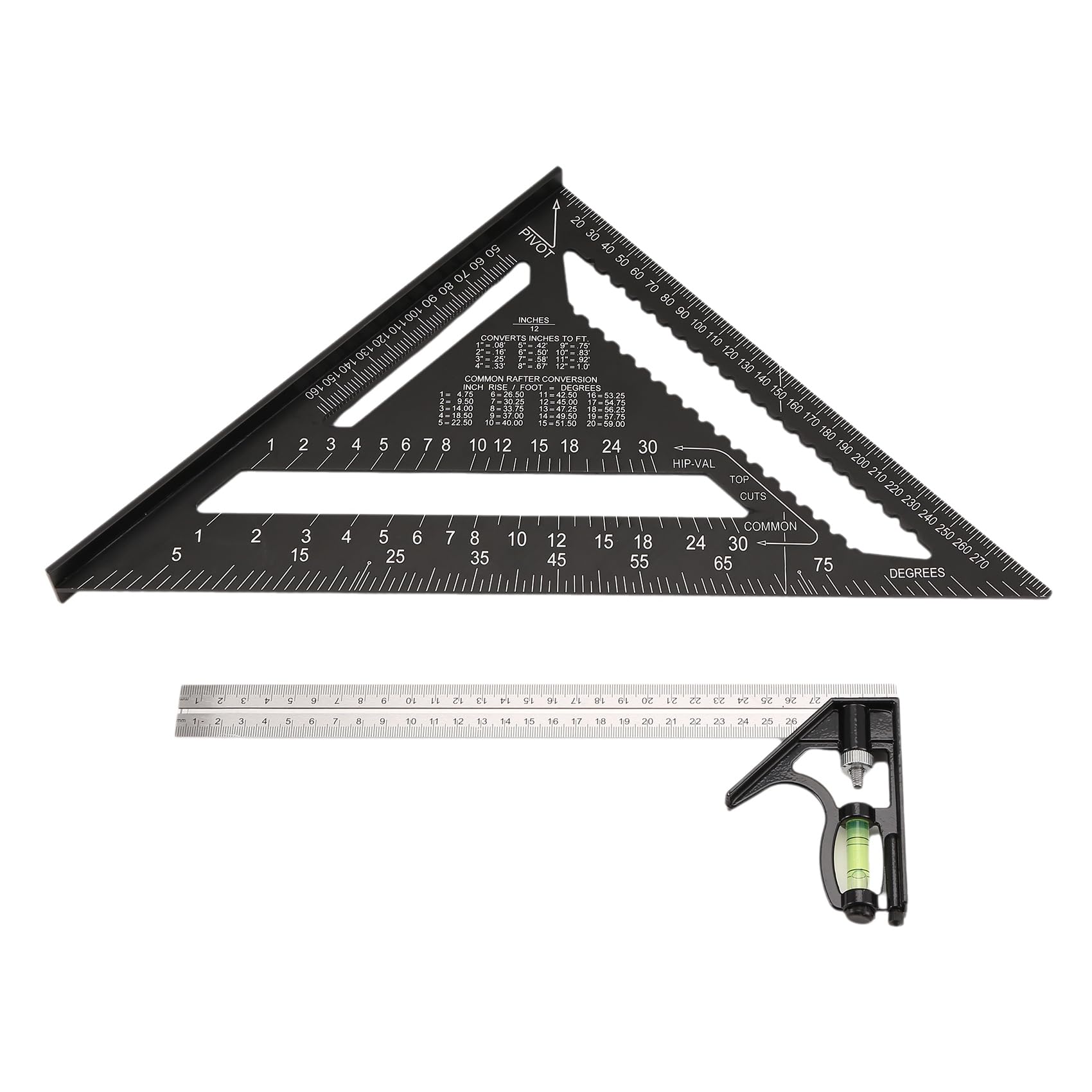Littimoon 12inch Rafter Square and Combination Triangle Square,Carpenter Square,Woodworking Framing Square,Ruler Protractor Layout