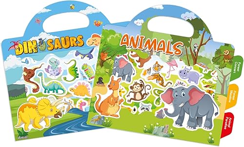 Libro de calcomanías reutilizables  4 juegos de almohadillas adhesivas  animales, dinosaurios, espacio, vehículos, calcomanías extraíbles para