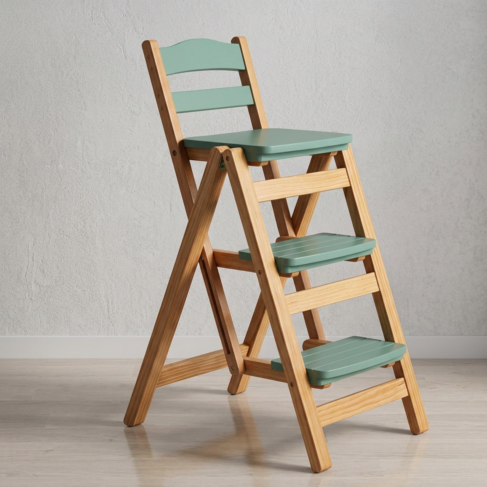 Taburete escalera plegable de pino para organizar tu cocina y despensa con total comodidad