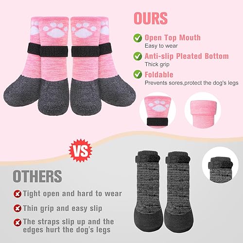 Miniatura 4 de BEAUTYZOO Calcetines antideslizantes para perro, zapatos para perros para días fríos de invierno, nieve, lluvia, agarre impermeable, protectores de