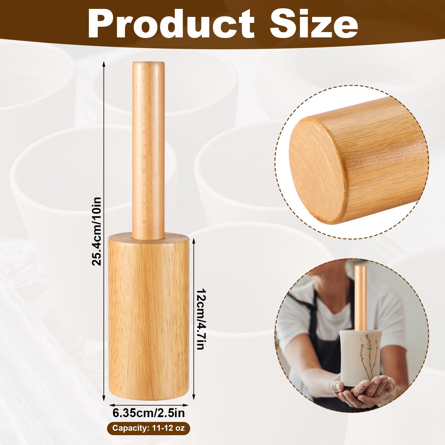 Wooden Pottery Molds For DIY Cup Making - 2.5 Inch Ceramic Shaping Tool For Mugs & Vases, 11-12 Oz Capacity - View #3