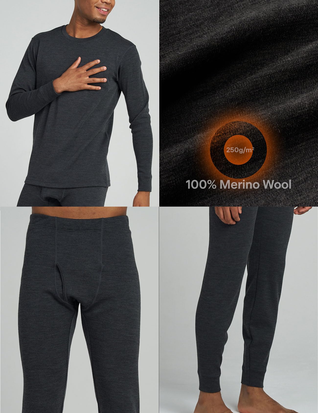 LAPASA 100% Lana Merino Completo Termico Uomo Peso Outdoor Hiking M31/M126 - Abbigliamento Intimo Caldo Pantaloni e Canotta Intimo Trekking Alpinismo Outdoor Calcio Running