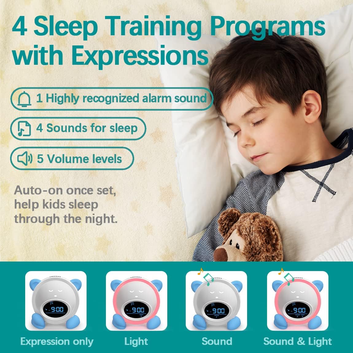 OK to Wake Clock for Kids, Sleep Training Clock with Night Light and Sound Machine, Kids Alarm Clock for Bedrooms (Blue)