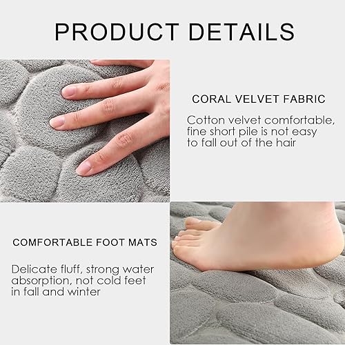 Miniatura 5 de XIYIASUN Alfombra de baño de espuma viscoelástica, cómoda alfombra de baño de adoquines, antideslizante, súper absorbente de agua, lavable a