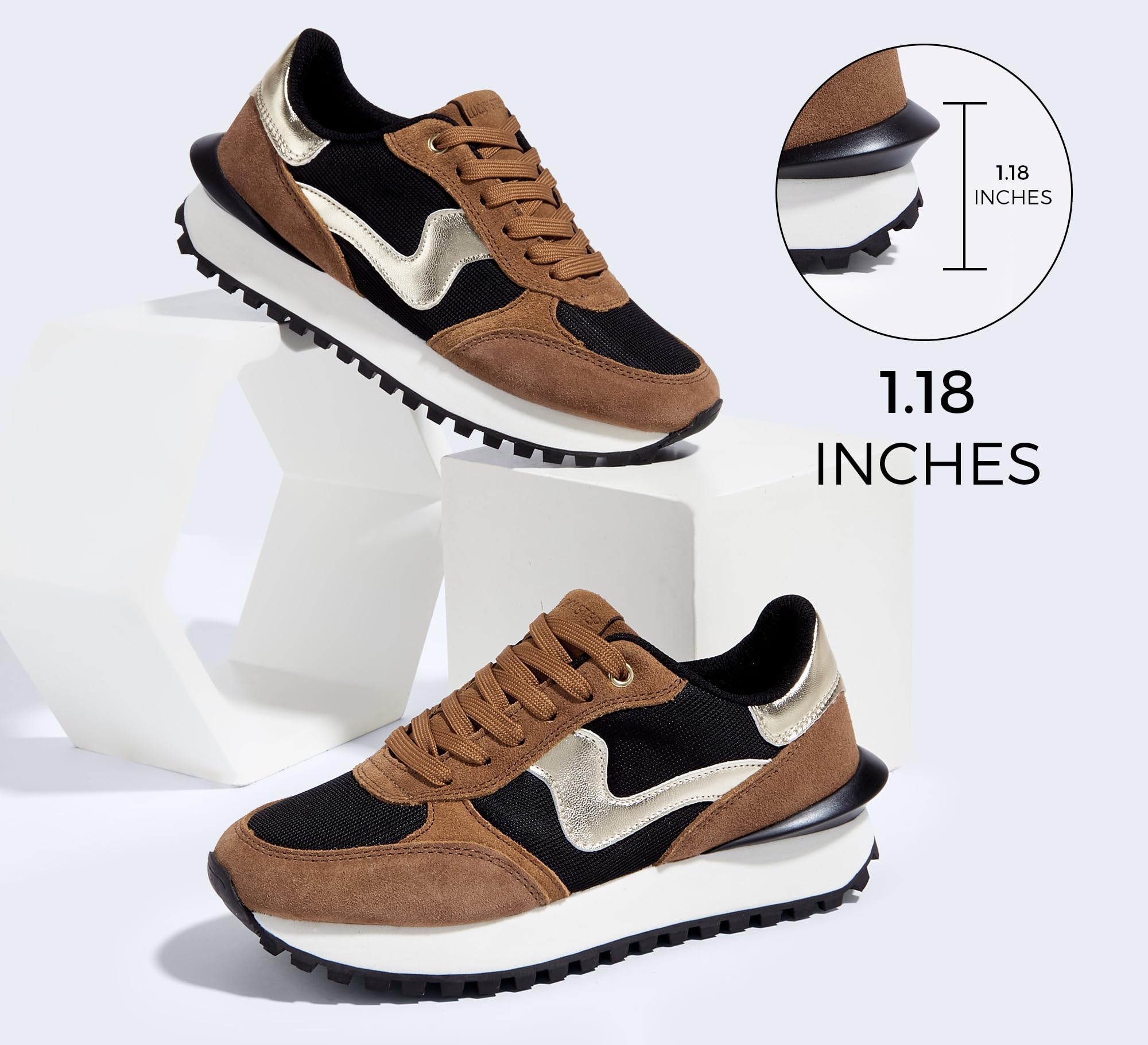 LUCKY STEP Tenis de moda con plataforma para mujer, estilo retro, para caminar, informales, elegantes, duraderos, de lujo, para correr