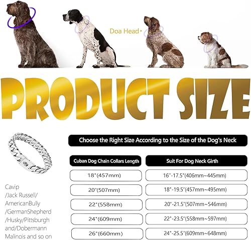 Miniatura 10 de Collar de cadena para perros grandes, collar de eslabones de cadena cubana de 1.260 in con hebilla de seguridad de diseño, collares Martingala de