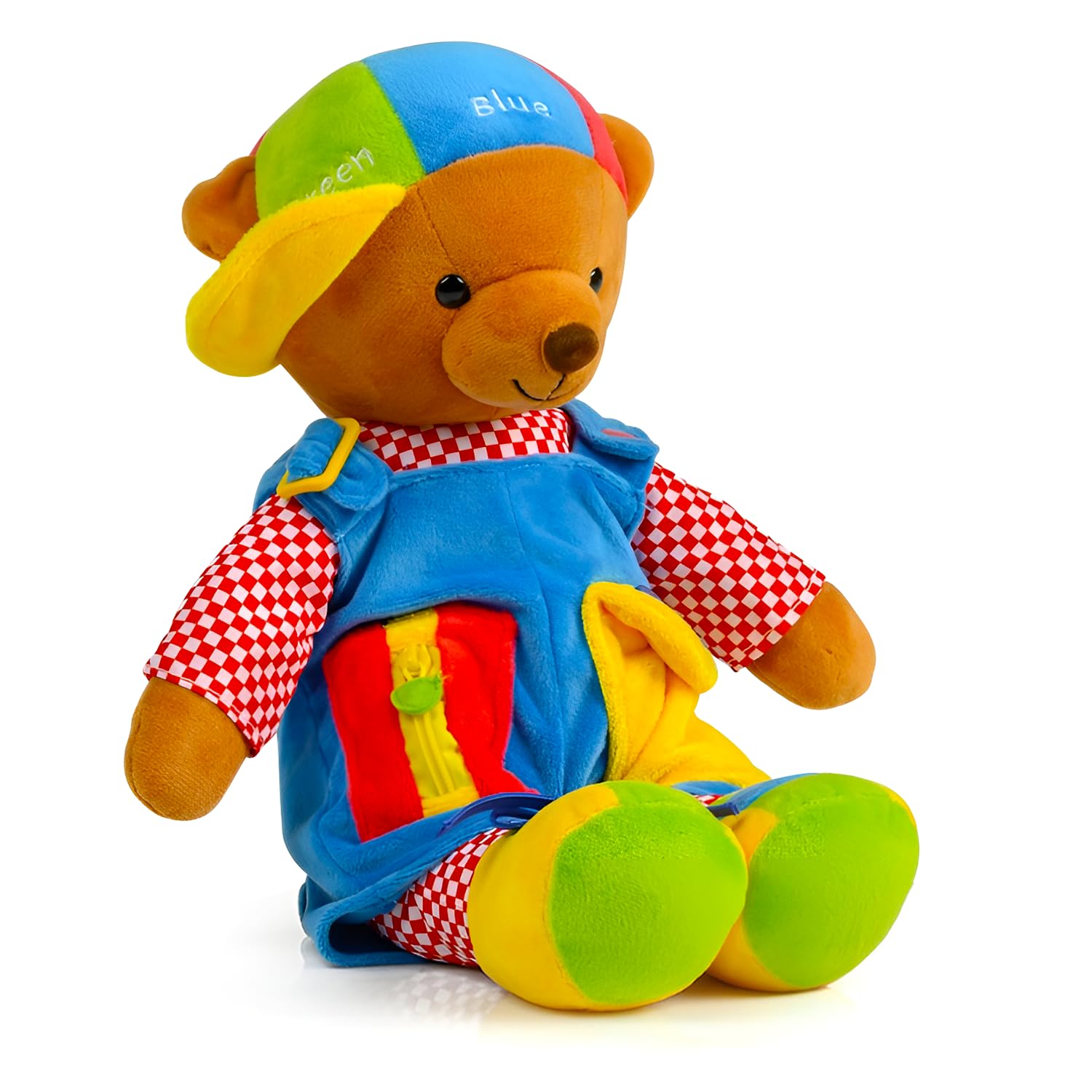 Bundaloo Learning Dress-Up Bear for Toddlers, Educational Plush Toy with Zipper Button Shoelace Buckle and More, 18” Life-Size Sensory Stuffed Animal for Preschool Kids, Soft Colorful Motor Skill Toy