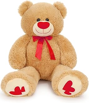 MaoGoLan Giant Teddy Bear 36" Stuffed Animal - Red Heart Footprints Big Teddy Bear Plush for Valentines Gift,Anniversary,Long Distance