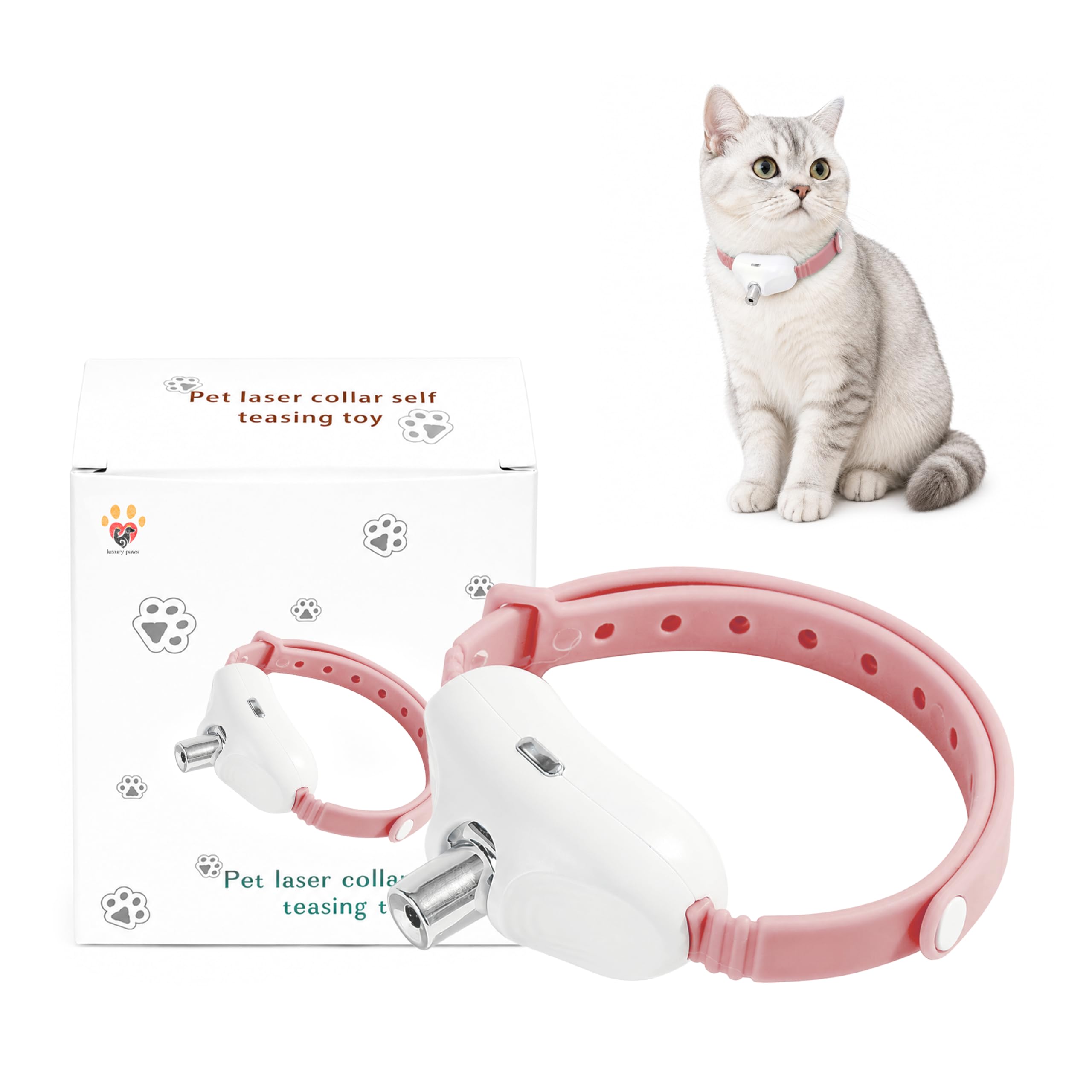 Automatic Cat Laser Collar Toy for Indoor Cats | Interactive Wearable USB Rechargeable Laser Toy | Hands-Free Exercise & Mental Enrichment | Adjustable Collar | Pink-image-25