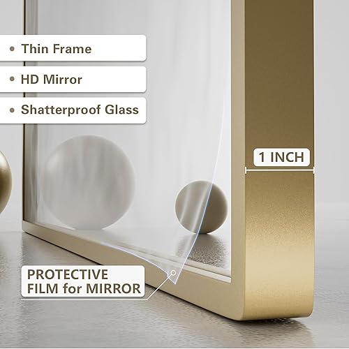 Miniatura 6 de PAIHOME Espejo arqueado, 19 x 30 pulgadas, decoración de pared dorada antigua, marco de metal, espejo montado en la pared para la entrada del hogar
