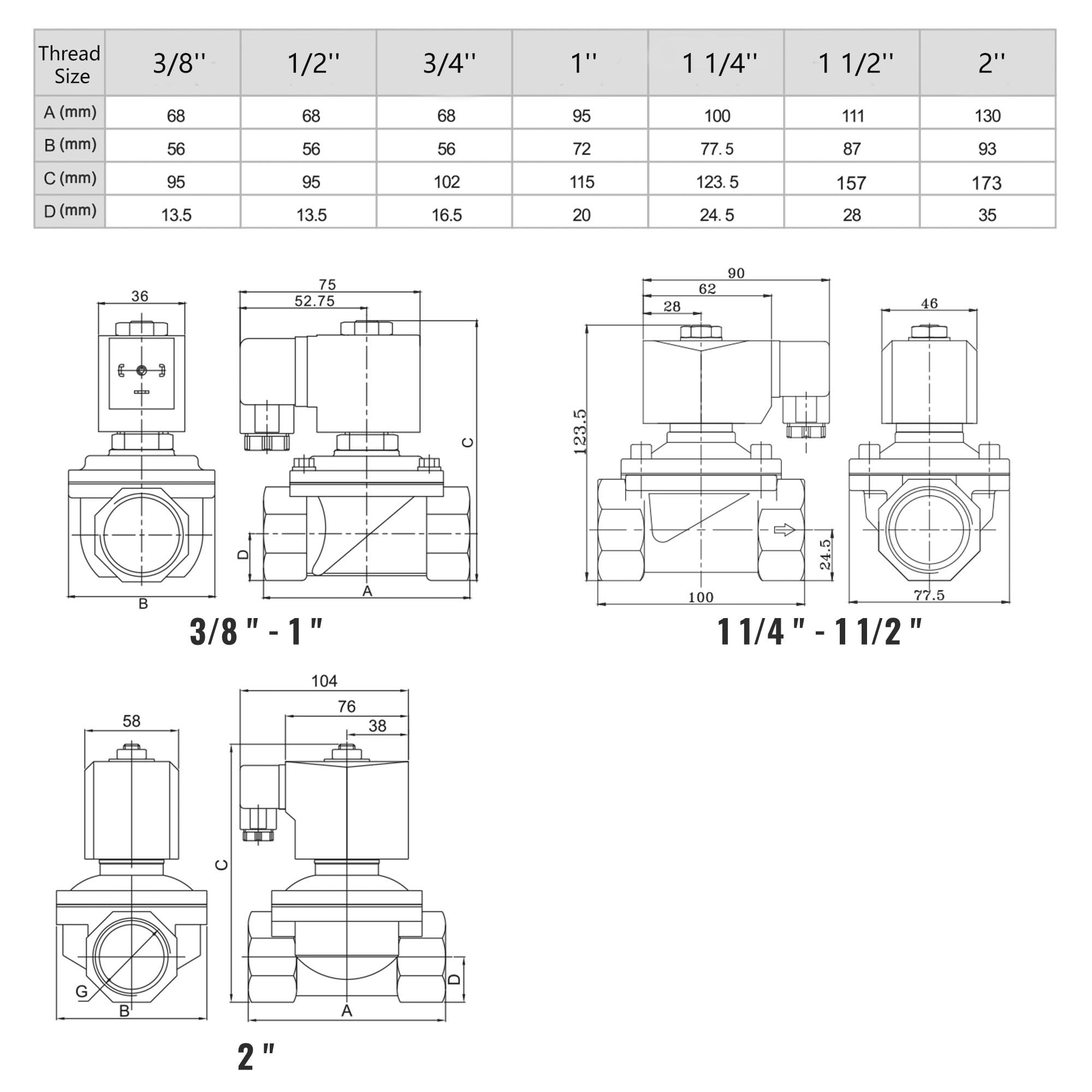 U.S. Solid Electroválvula Acero Inoxidable G 1 1/2 pulgada 220 V CA normalmente cerrada NC 10 bar, válvula eléctrica para agua, aire, diésel, queroseno, gasolina
