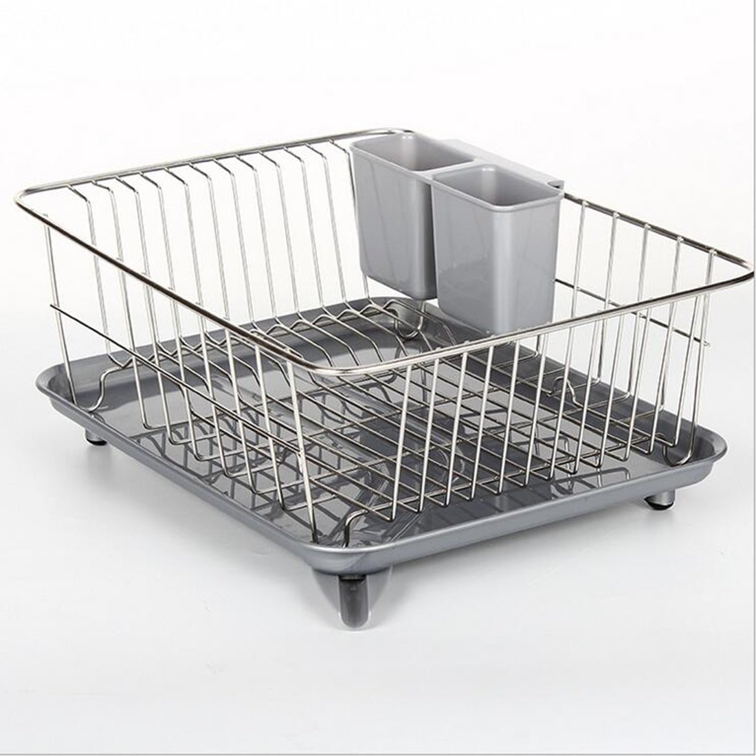 Abtropfständer Geschirr, Likeluk Abtropfgestell Edelstahl Geschirrkorb mit Abtropfgitter und Auffangwanne Geschirrständer mit Besteckkorb und Abtropfschale für Teller und Besteck, 37,5×30×17cm
