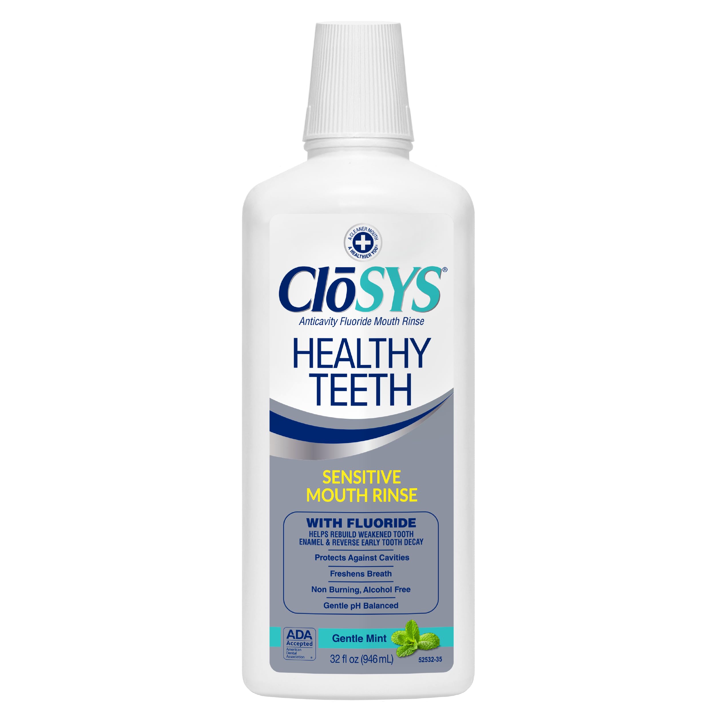 CloSYS Silver Healthy Teeth Anti-Cavity Oral Rinse, 32 Fl Oz, Fluoride Mouthwash For Adults, Non-Burning, Non-Irritating